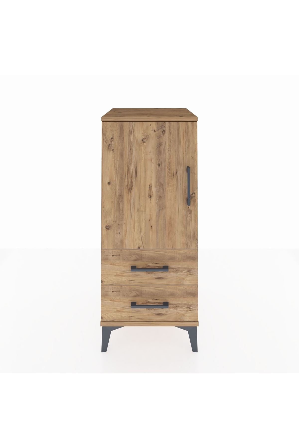 Hyperion Komodin 2 Raflı 2 Çekmeceli Tek Kapaklı 44x44x106 Çam-Çam