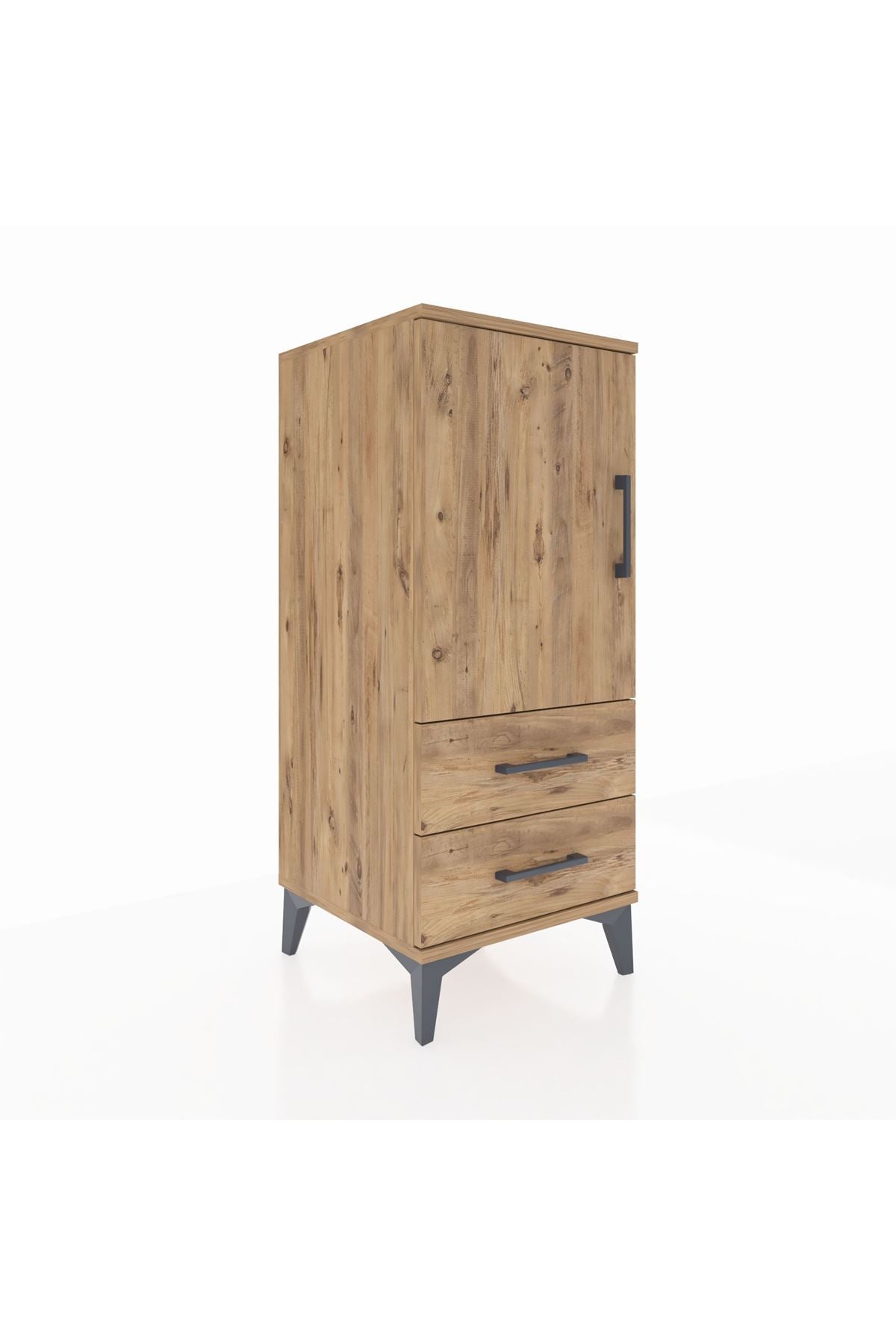 Hyperion Komodin 2 Raflı 2 Çekmeceli Tek Kapaklı 44x44x106 Çam-Çam