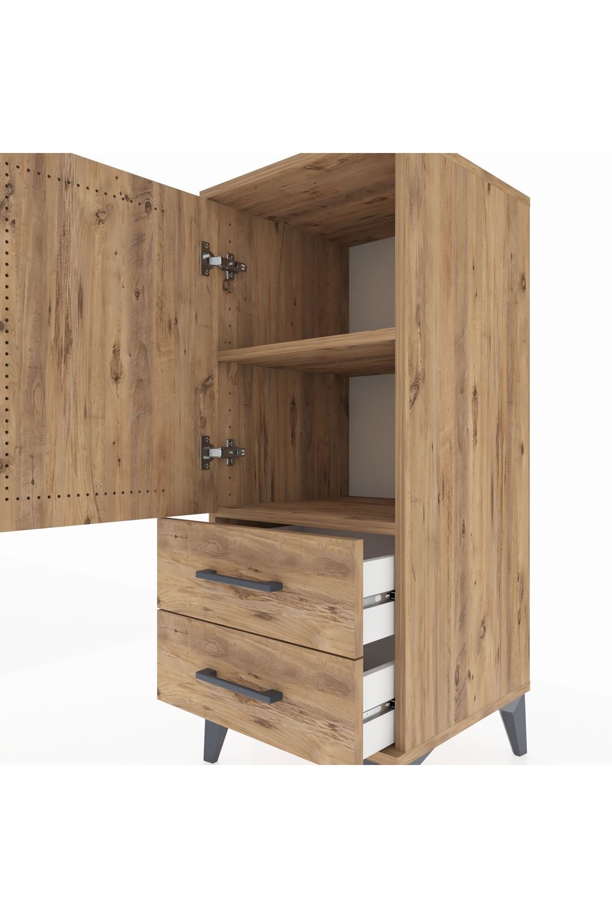 Hyperion Komodin 2 Raflı 2 Çekmeceli Tek Kapaklı 44x44x106 Çam-Çam