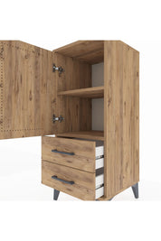 Hyperion Komodin 2 Raflı 2 Çekmeceli Tek Kapaklı 44x44x106 Çam-Çam