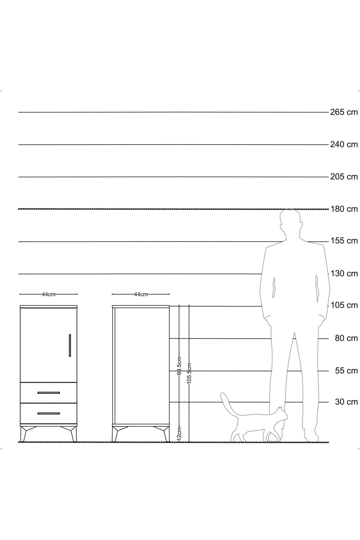 Hyperion Komodin 2 Raflı 2 Çekmeceli Tek Kapaklı 44x44x106 Çam-Çam