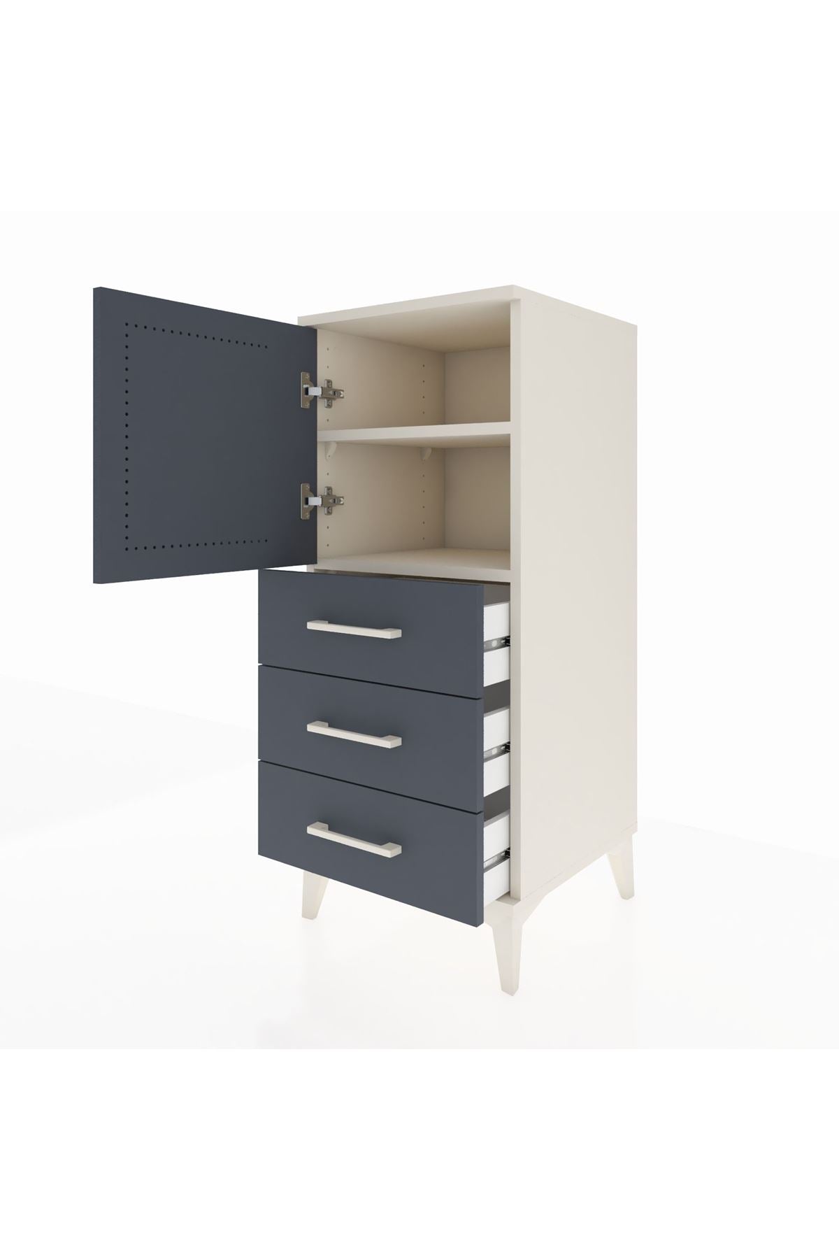 Hyperion Komodin 2 Raflı 3 Çekmeceli Tek Kapaklı 44x44x106 Aytaşı-Antrasit