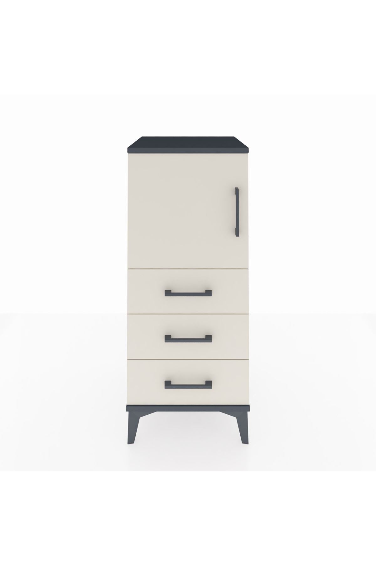 Hyperion Komodin 2 Raflı 3 Çekmeceli Tek Kapaklı 44x44x106 Antrasit-Aytaşı