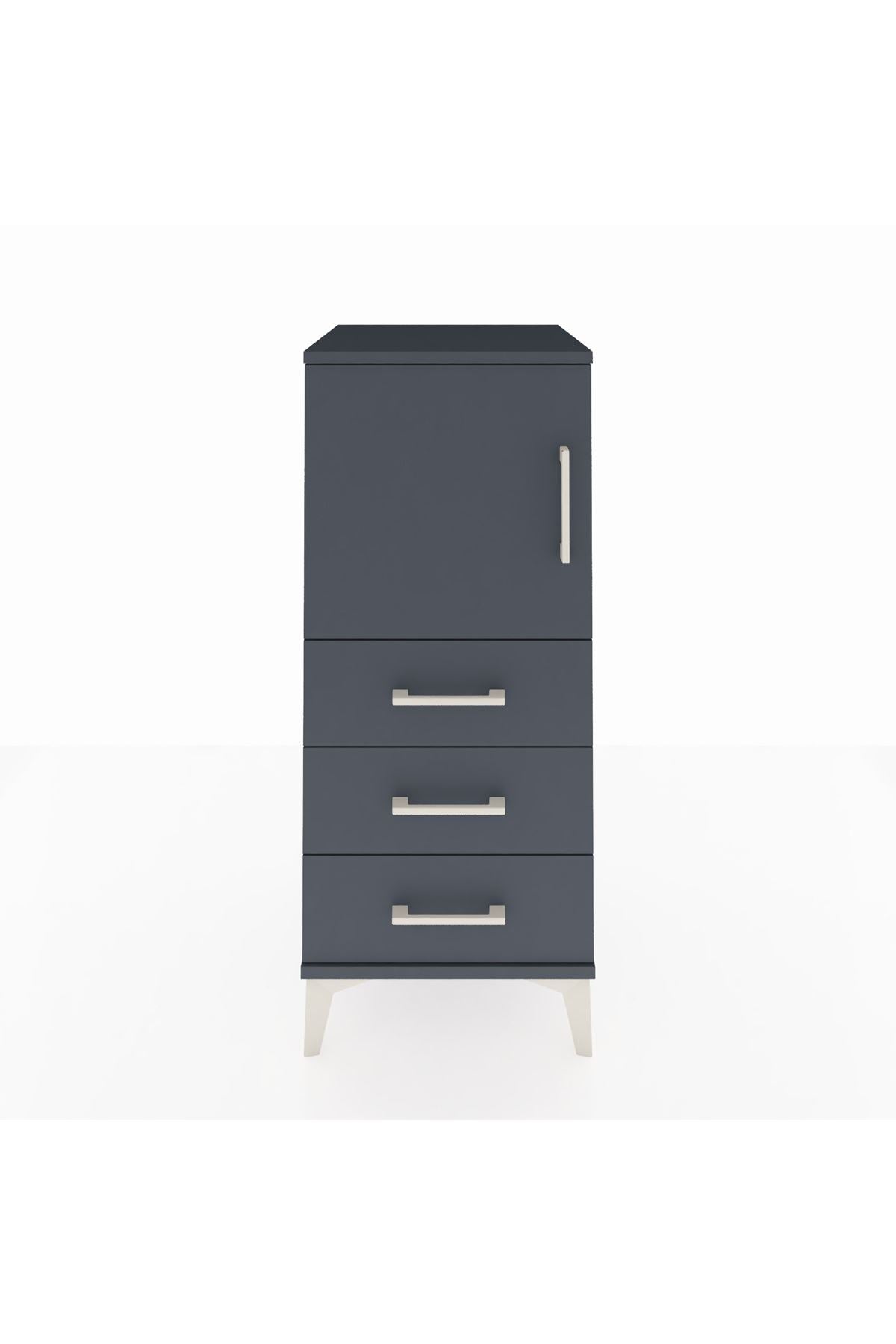 Hyperion Komodin 2 Raflı 3 Çekmeceli Tek Kapaklı 44x44x106 Antrasit-Antrasit