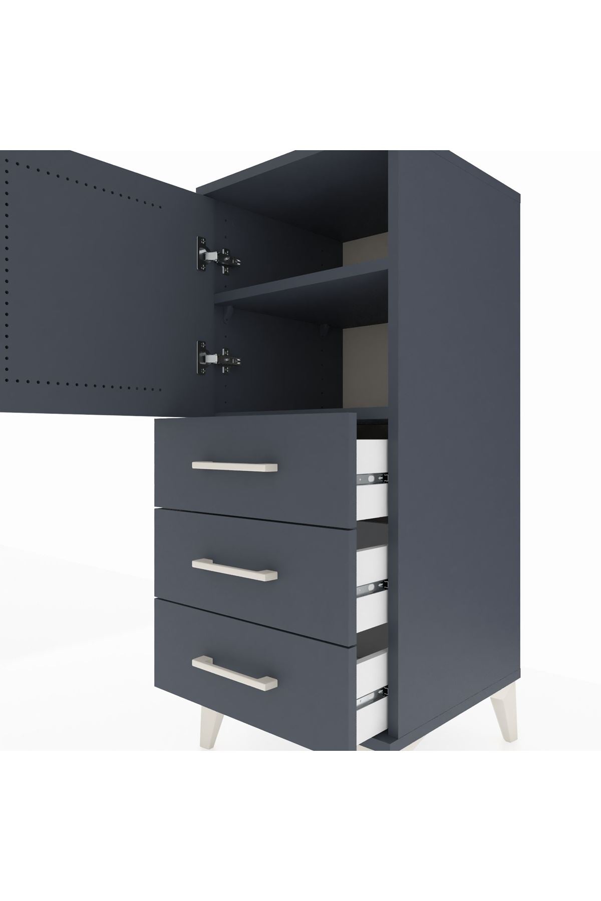 Hyperion Komodin 2 Raflı 3 Çekmeceli Tek Kapaklı 44x44x106 Antrasit-Antrasit