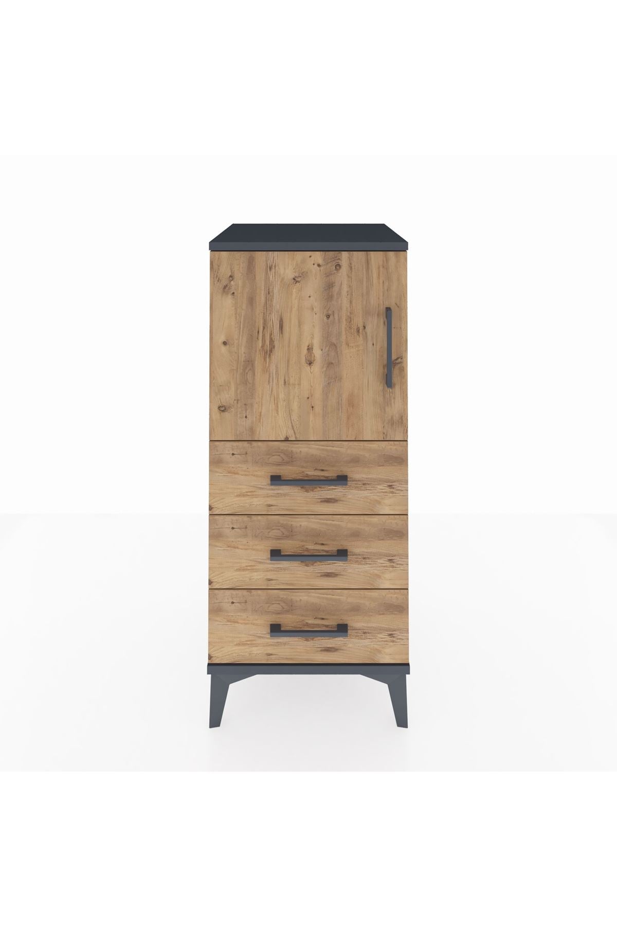 Hyperion Komodin 2 Raflı 3 Çekmeceli Tek Kapaklı 44x44x106 Antrasit-Çam