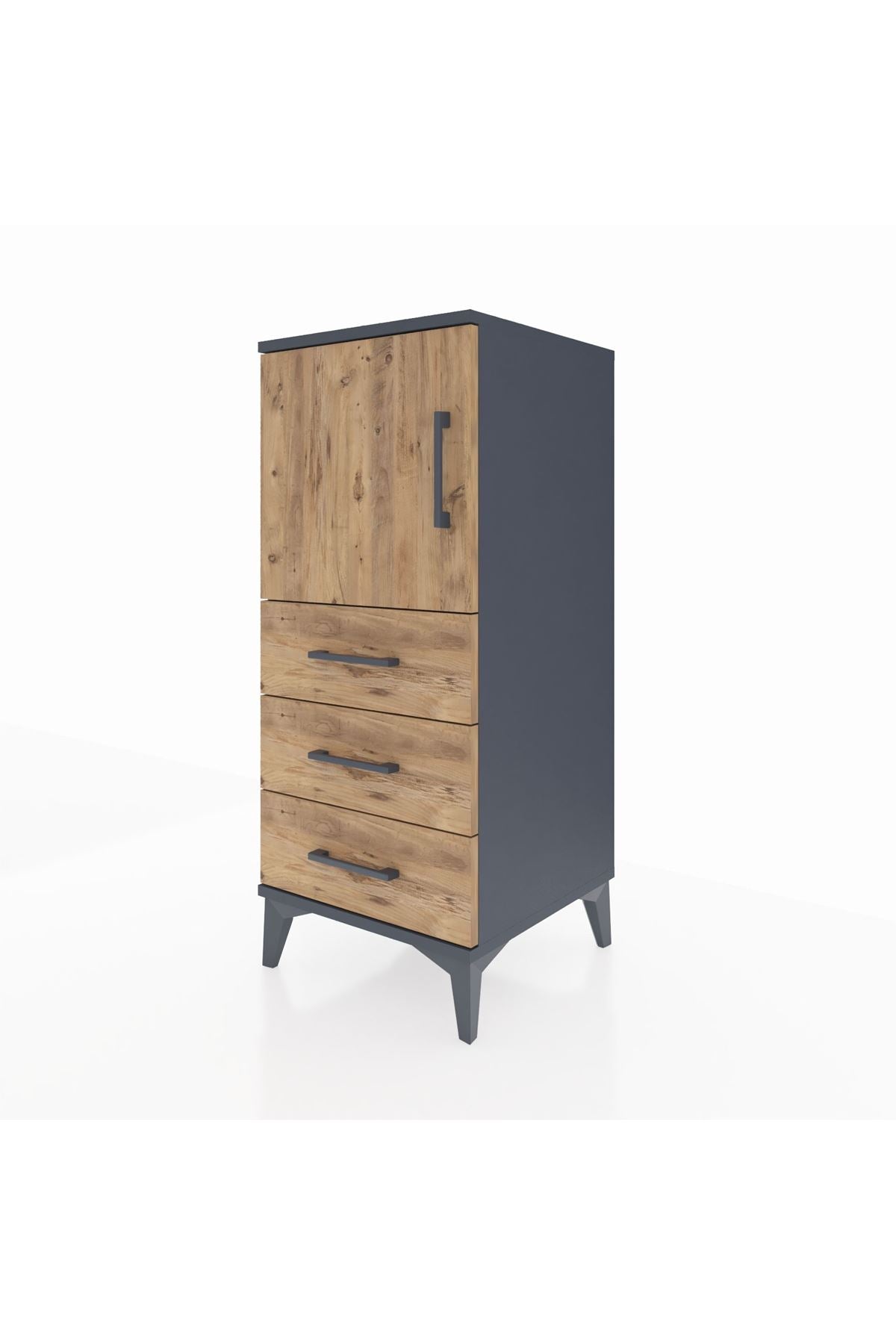 Hyperion Komodin 2 Raflı 3 Çekmeceli Tek Kapaklı 44x44x106 Antrasit-Çam