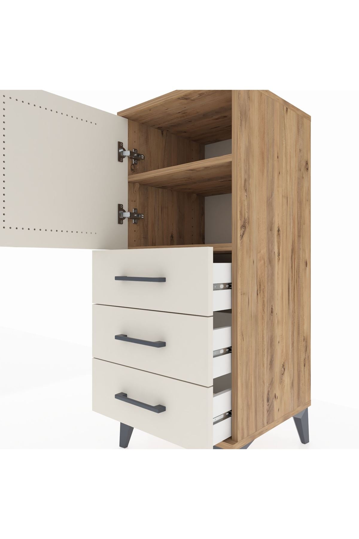 Hyperion Komodin 2 Raflı 3 Çekmeceli Tek Kapaklı 44x44x106 Çam-Aytaşı