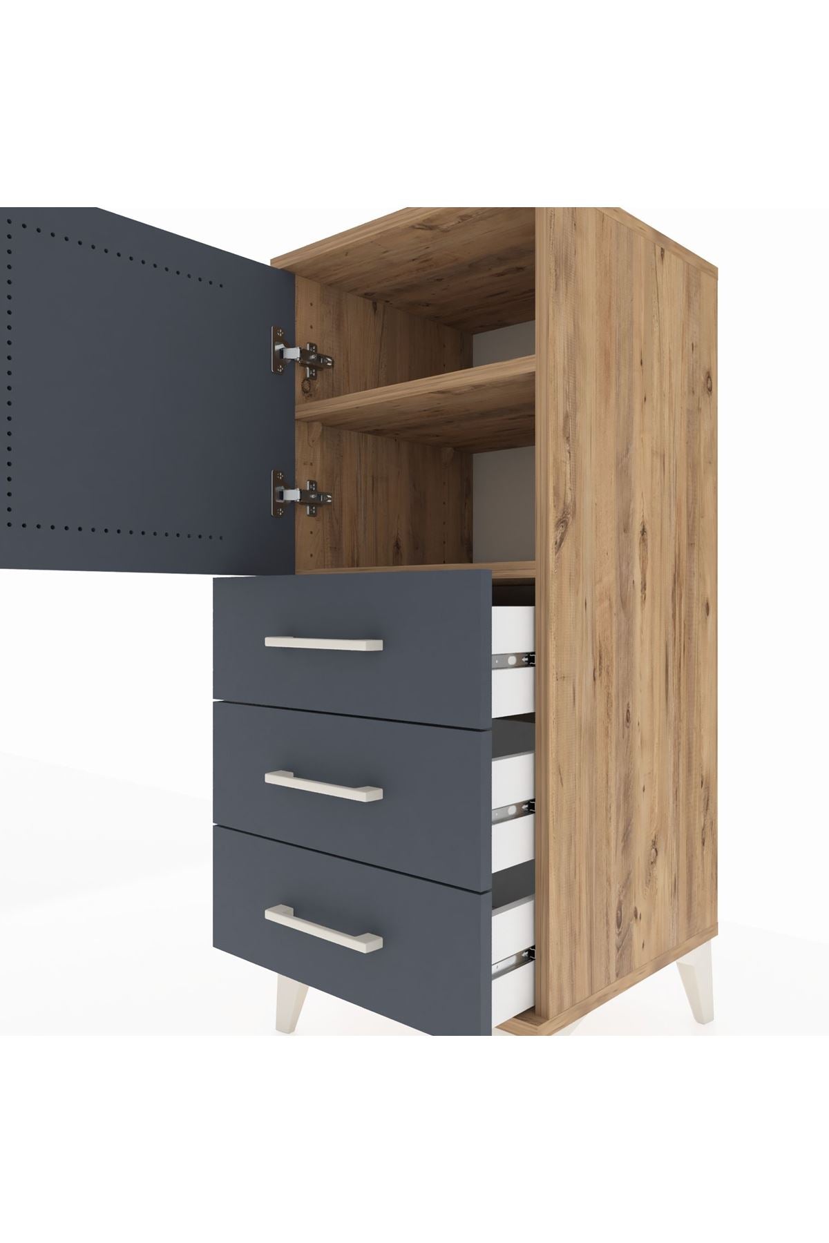 Hyperion Komodin 2 Raflı 3 Çekmeceli Tek Kapaklı 44x44x106 Çam-Antrasit