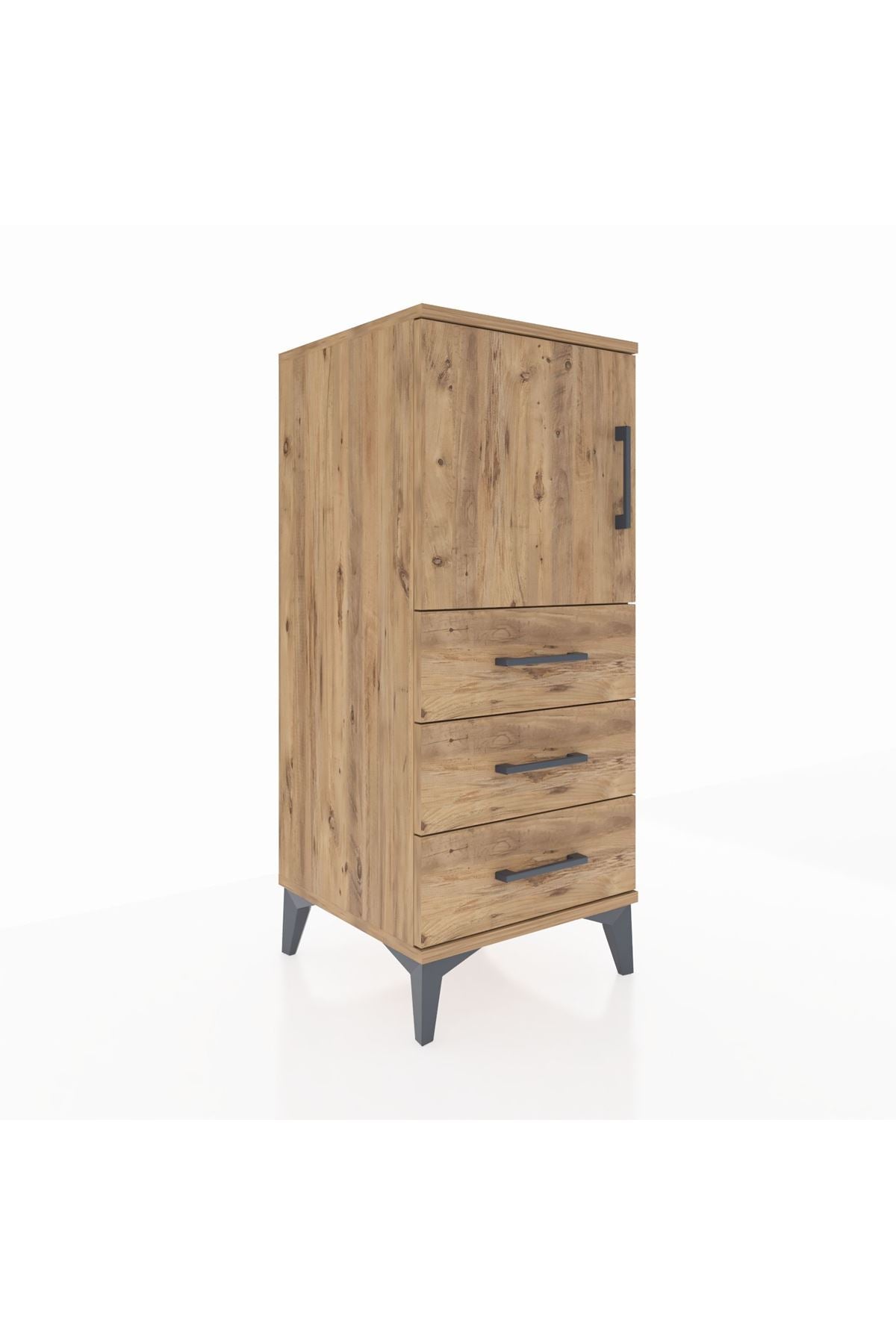 Hyperion Komodin 2 Raflı 3 Çekmeceli Tek Kapaklı 44x44x106 Çam-Çam