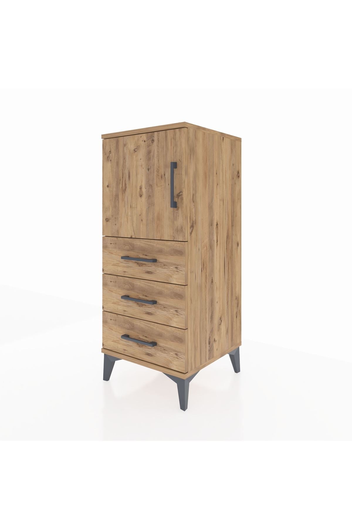 Hyperion Komodin 2 Raflı 3 Çekmeceli Tek Kapaklı 44x44x106 Çam-Çam