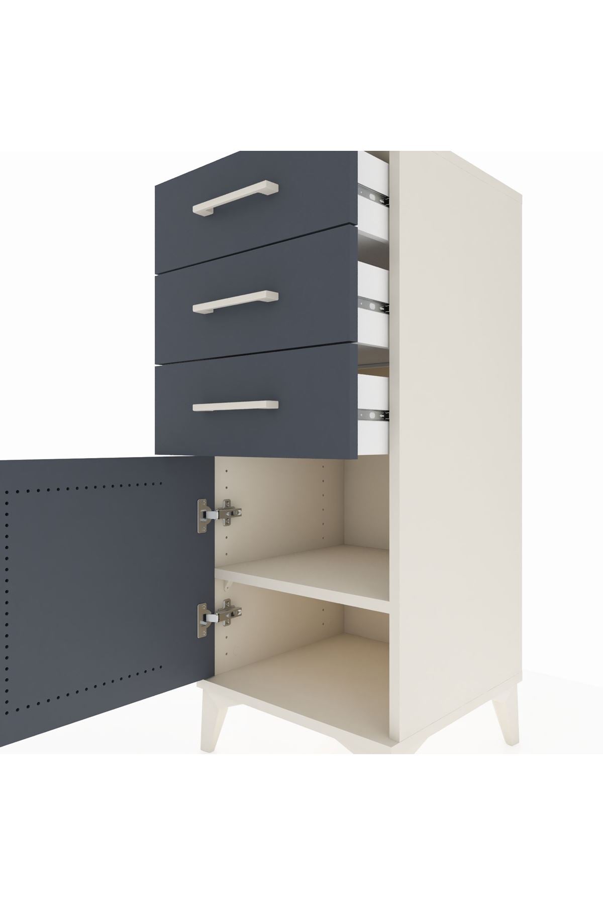 Hyperion Komodin Tek Raflı 3 Çekmeceli Tek Kapaklı 44x44x106 Aytaşı-Antrasit