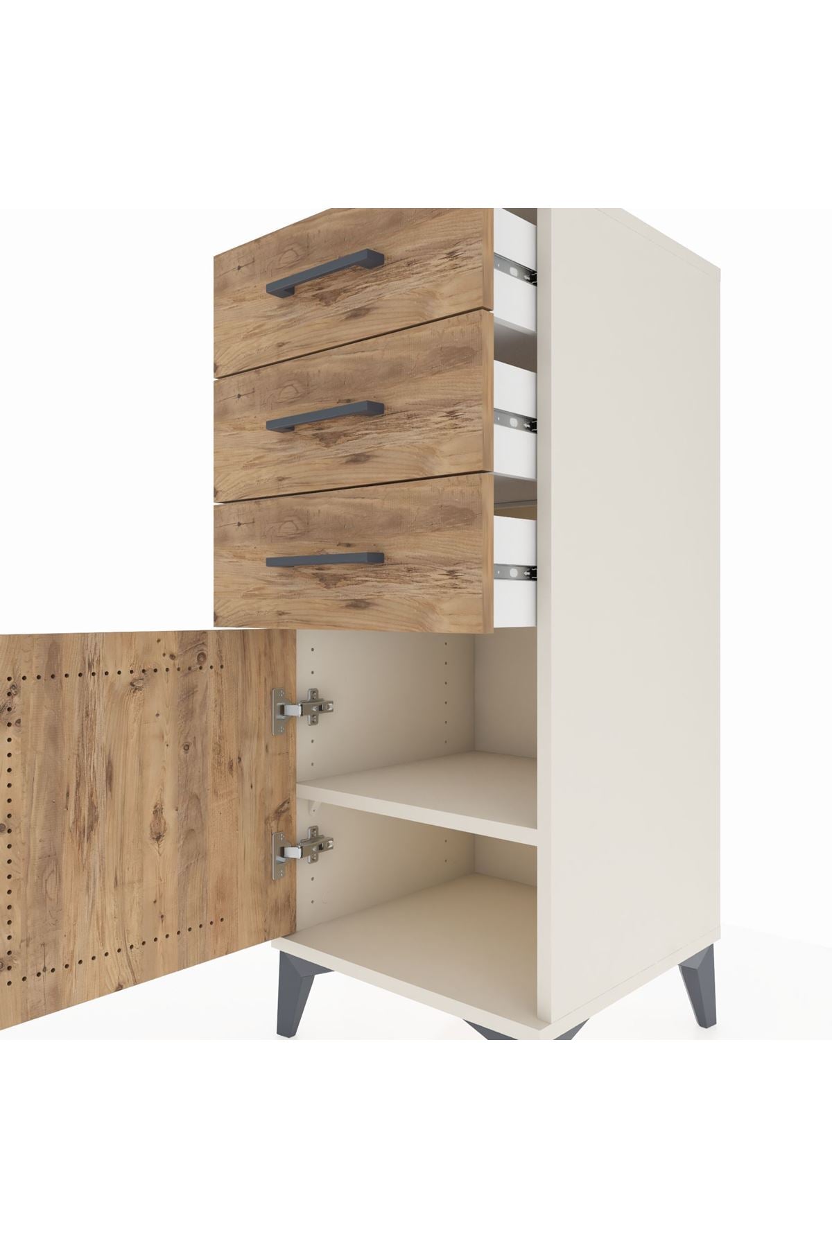 Hyperion Komodin Tek Raflı 3 Çekmeceli Tek Kapaklı 44x44x106 Aytaşı-Çam