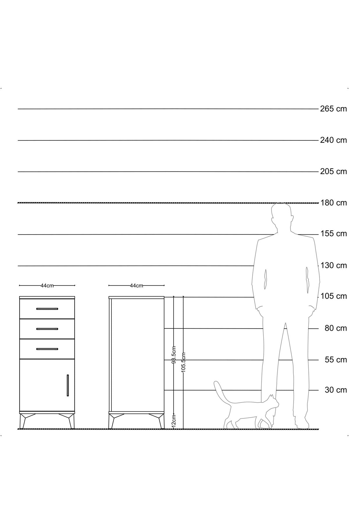 Hyperion Komodin Tek Raflı 3 Çekmeceli Tek Kapaklı 44x44x106 Aytaşı-Çam