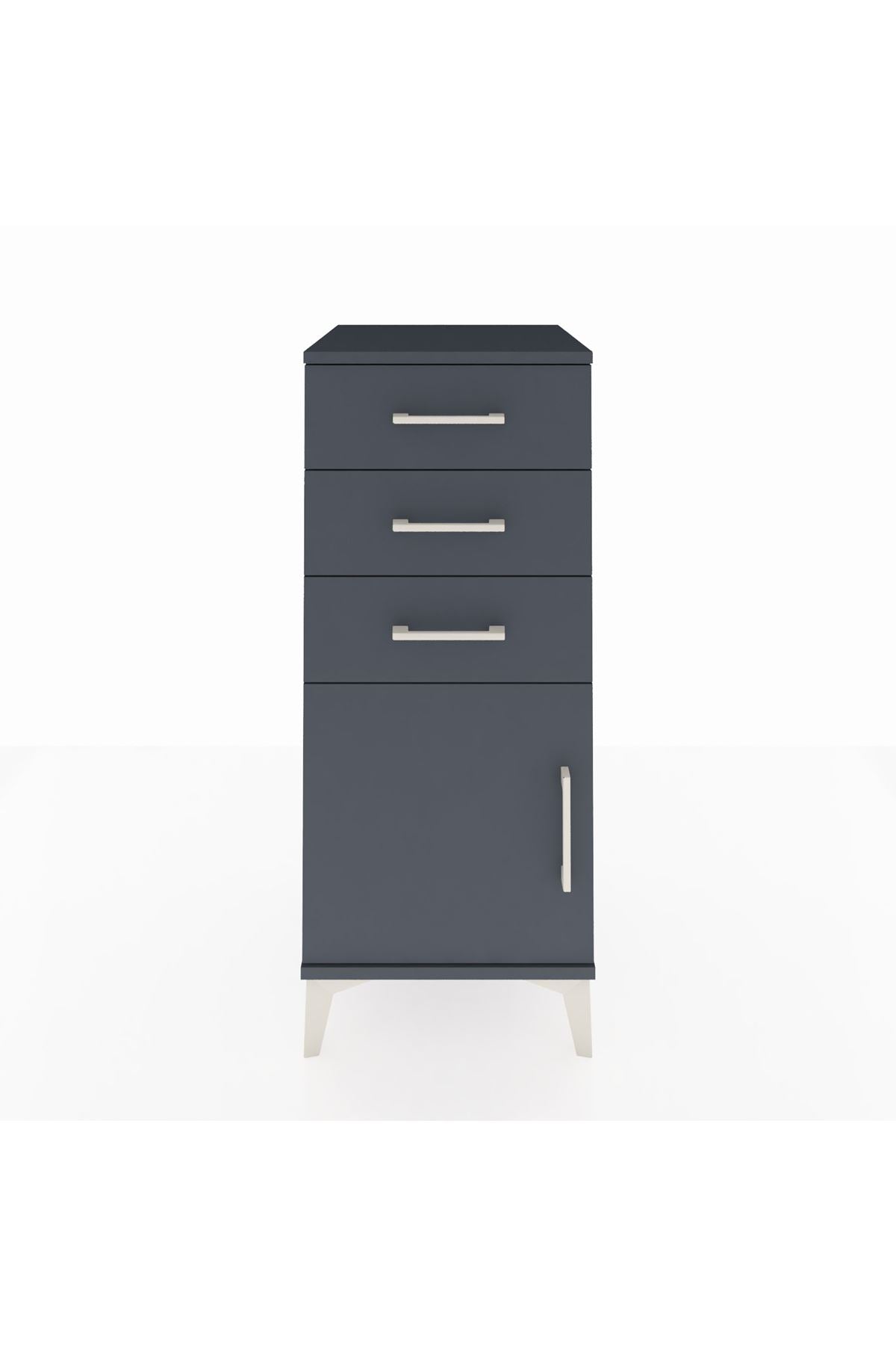 Hyperion Komodin Tek Raflı 3 Çekmeceli Tek Kapaklı 44x44x106 Antrasit-Antrasit