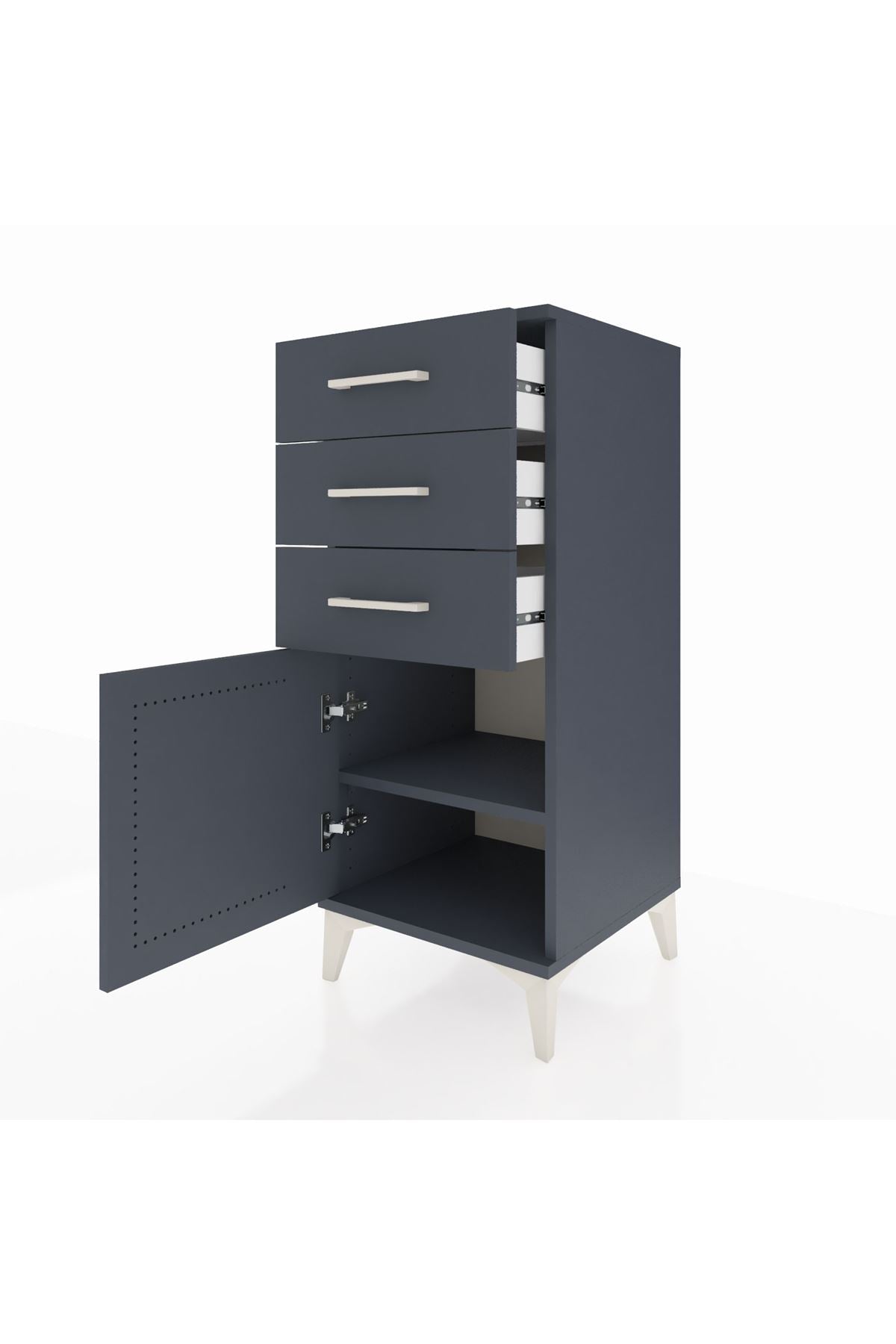 Hyperion Komodin Tek Raflı 3 Çekmeceli Tek Kapaklı 44x44x106 Antrasit-Antrasit