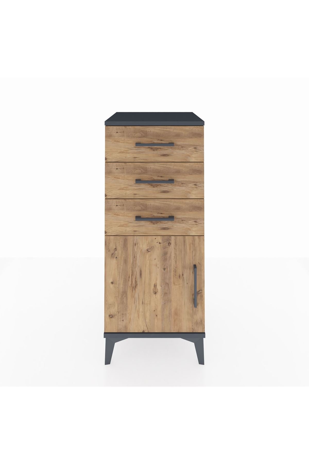 Hyperion Komodin Tek Raflı 3 Çekmeceli Tek Kapaklı 44x44x106 Antrasit-Çam