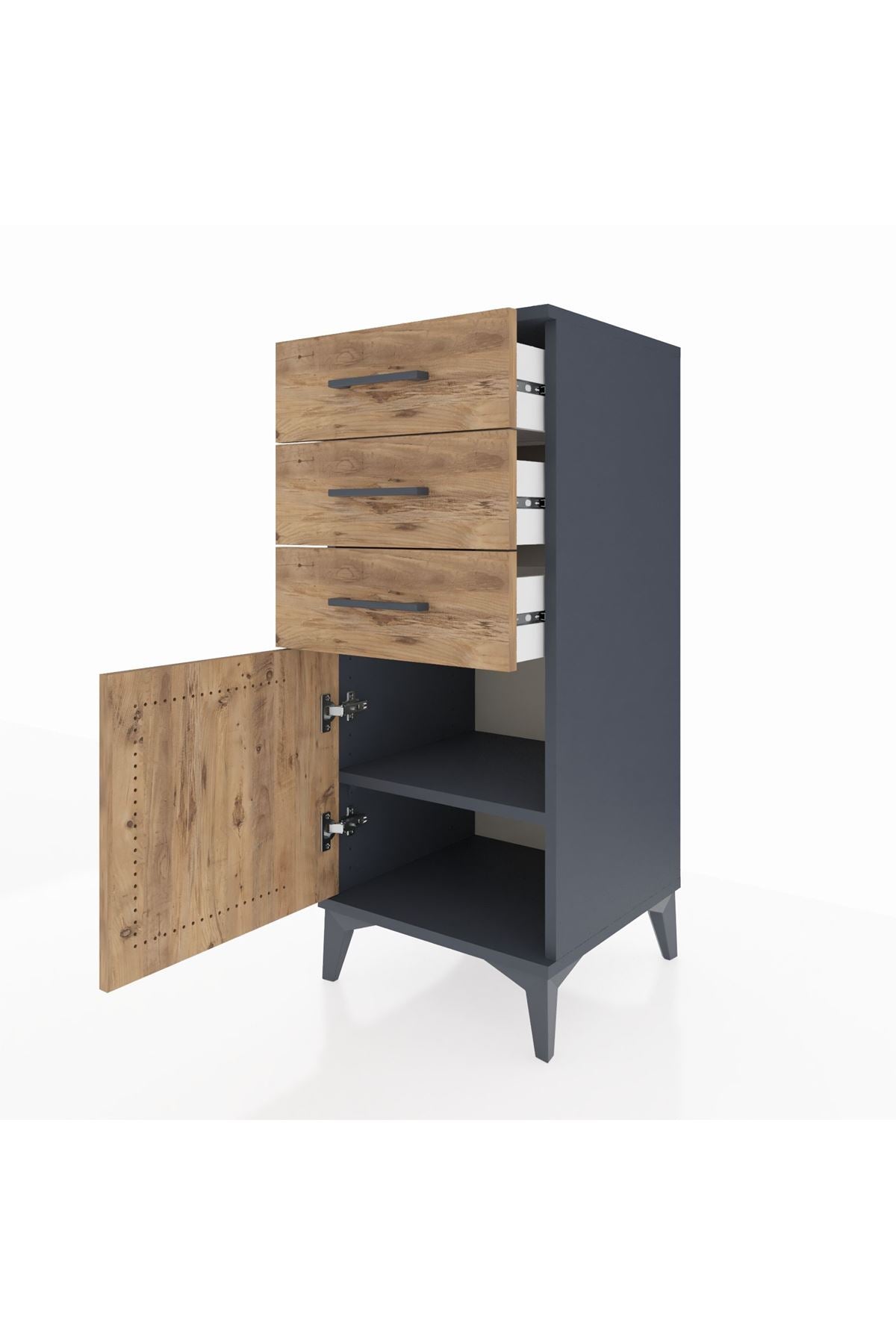 Hyperion Komodin Tek Raflı 3 Çekmeceli Tek Kapaklı 44x44x106 Antrasit-Çam