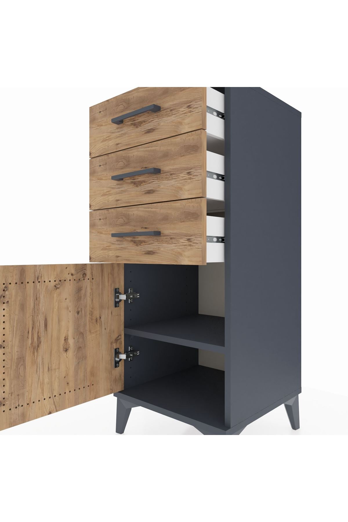 Hyperion Komodin Tek Raflı 3 Çekmeceli Tek Kapaklı 44x44x106 Antrasit-Çam