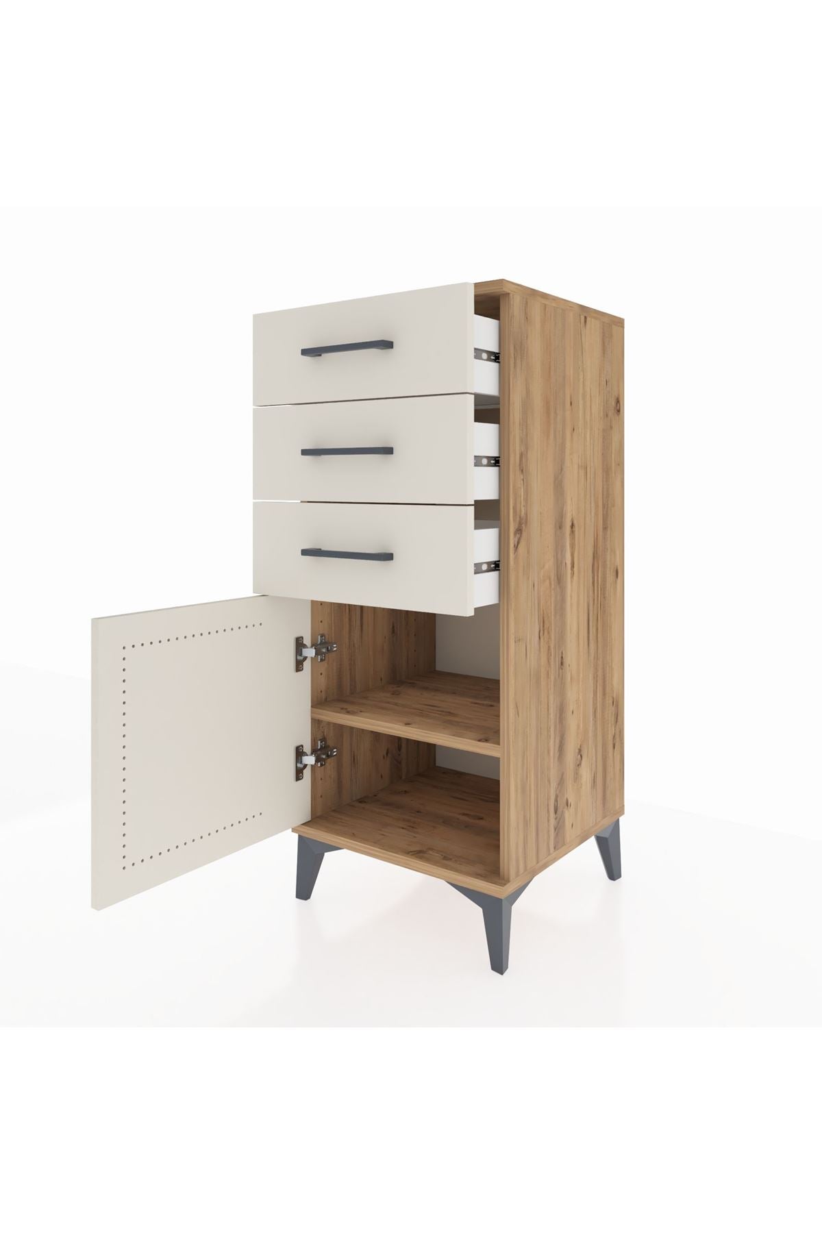 Hyperion Komodin Tek Raflı 3 Çekmeceli Tek Kapaklı 44x44x106 Çam-Aytaşı