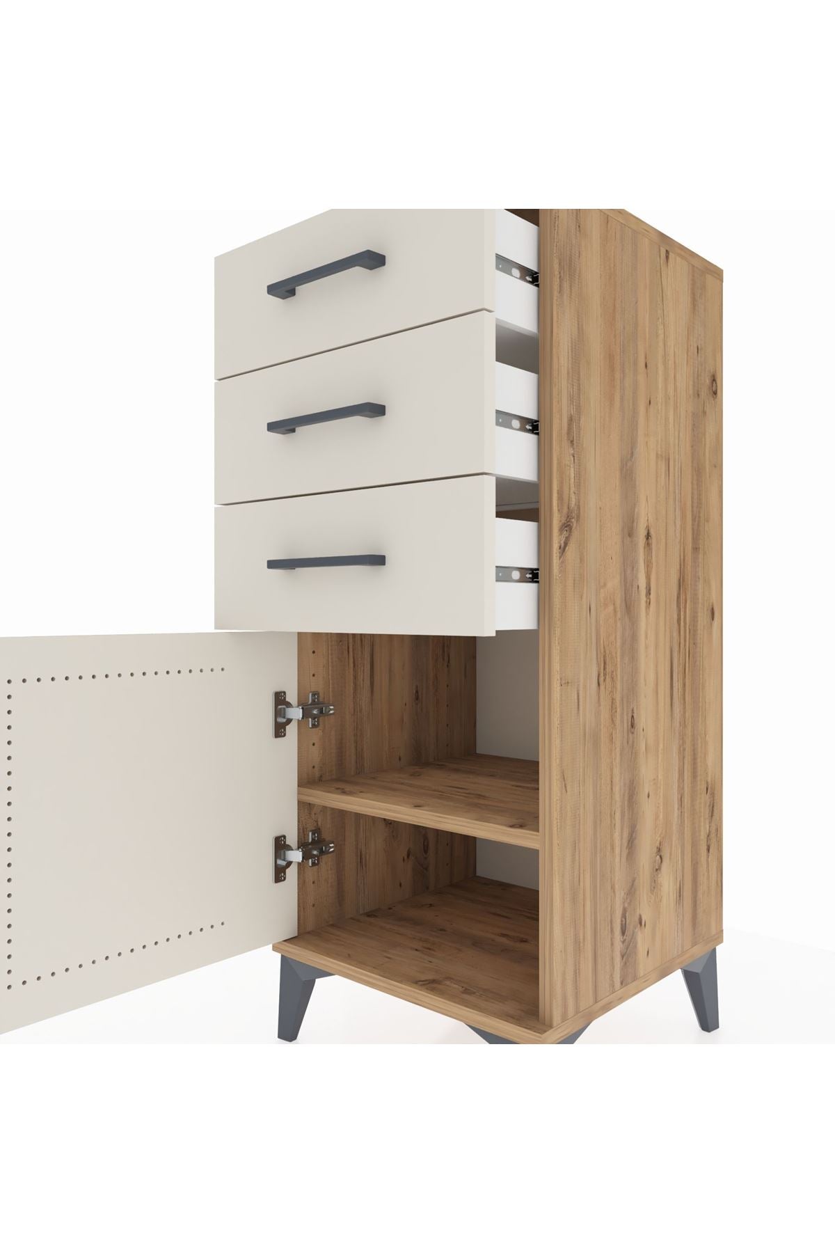 Hyperion Komodin Tek Raflı 3 Çekmeceli Tek Kapaklı 44x44x106 Çam-Aytaşı