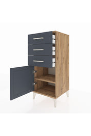 Hyperion Komodin Tek Raflı 3 Çekmeceli Tek Kapaklı 44x44x106 Çam-Antrasit