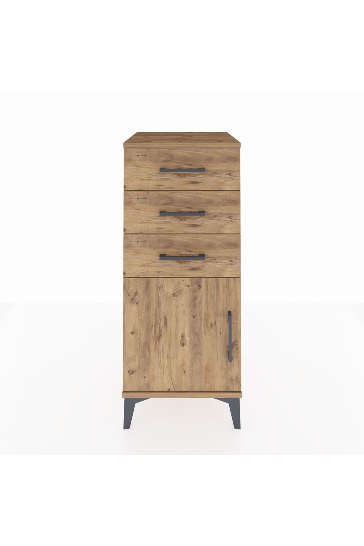 Hyperion Komodin Tek Raflı 3 Çekmeceli Tek Kapaklı 44x44x106 Çam-Çam