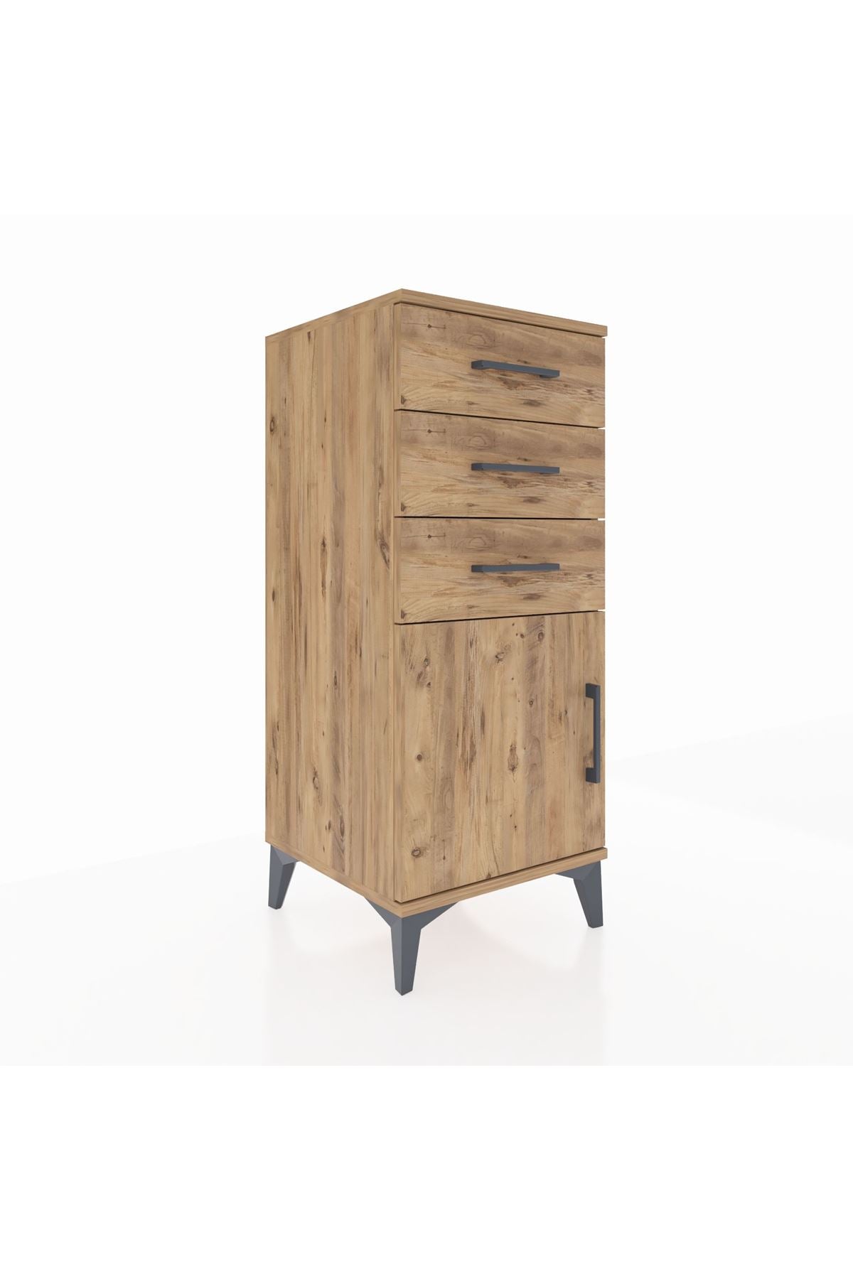 Hyperion Komodin Tek Raflı 3 Çekmeceli Tek Kapaklı 44x44x106 Çam-Çam