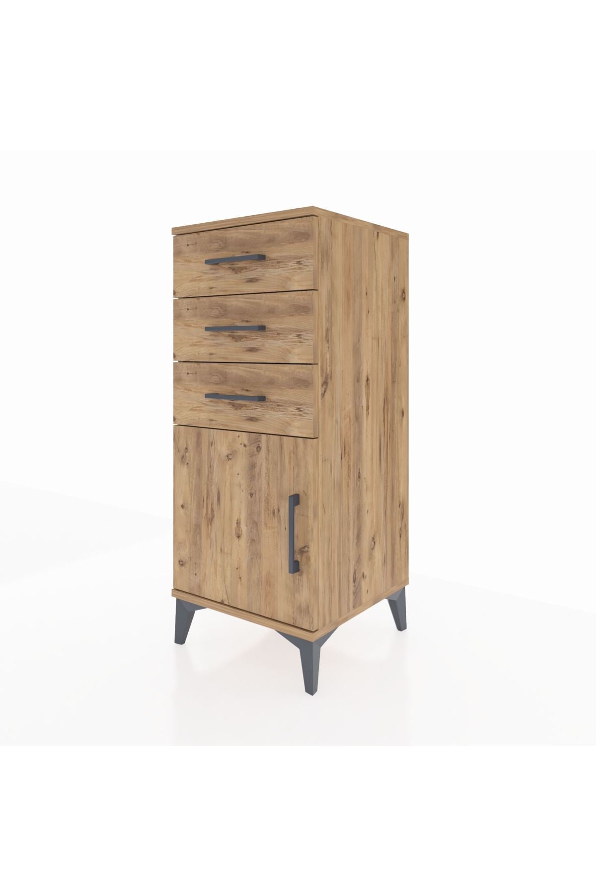 Hyperion Komodin Tek Raflı 3 Çekmeceli Tek Kapaklı 44x44x106 Çam-Çam