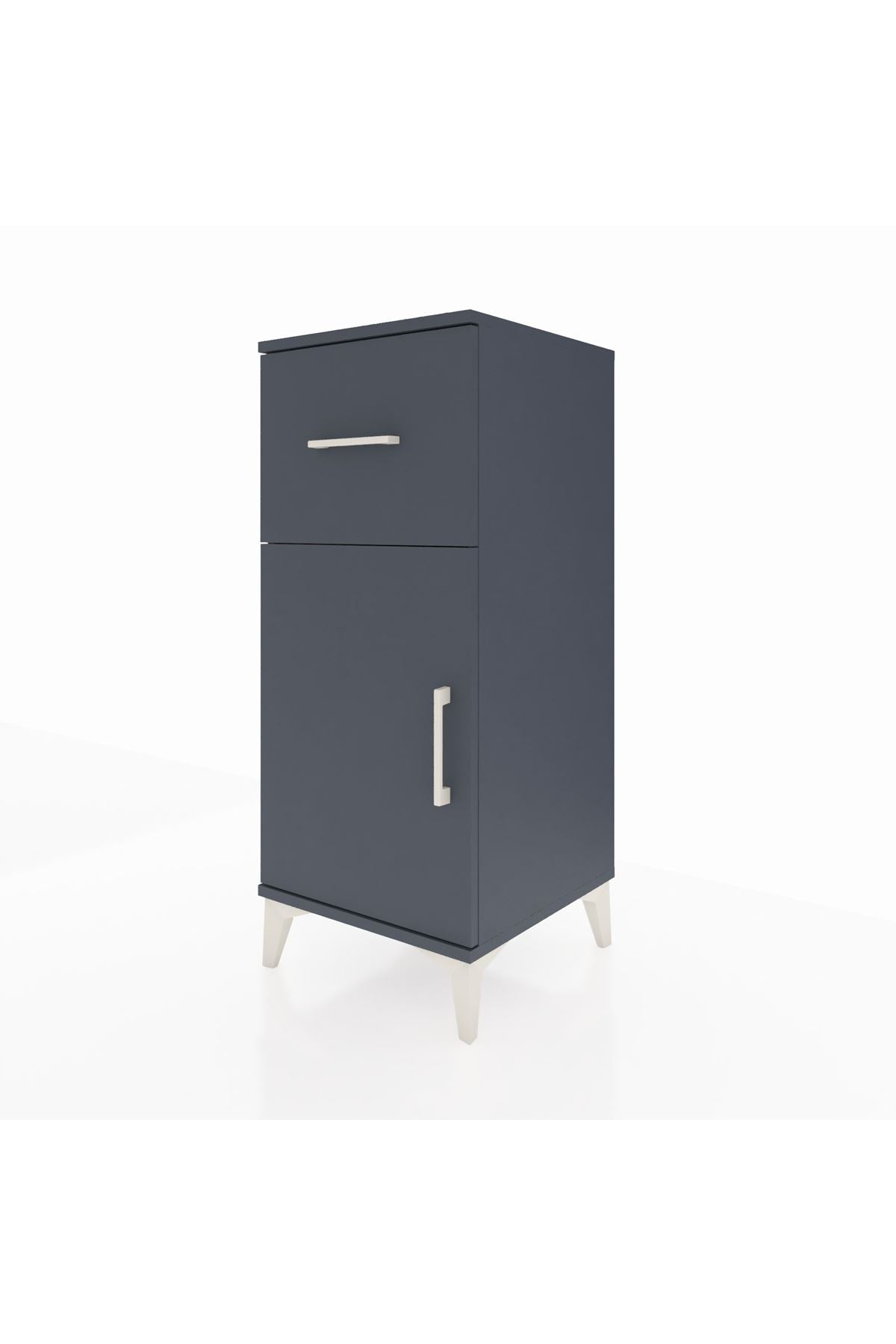 Hyperion Komodin Tek Raflı Tek Çekmeceli Tek Kapaklı 44x44x106 Antrasit-Antrasit