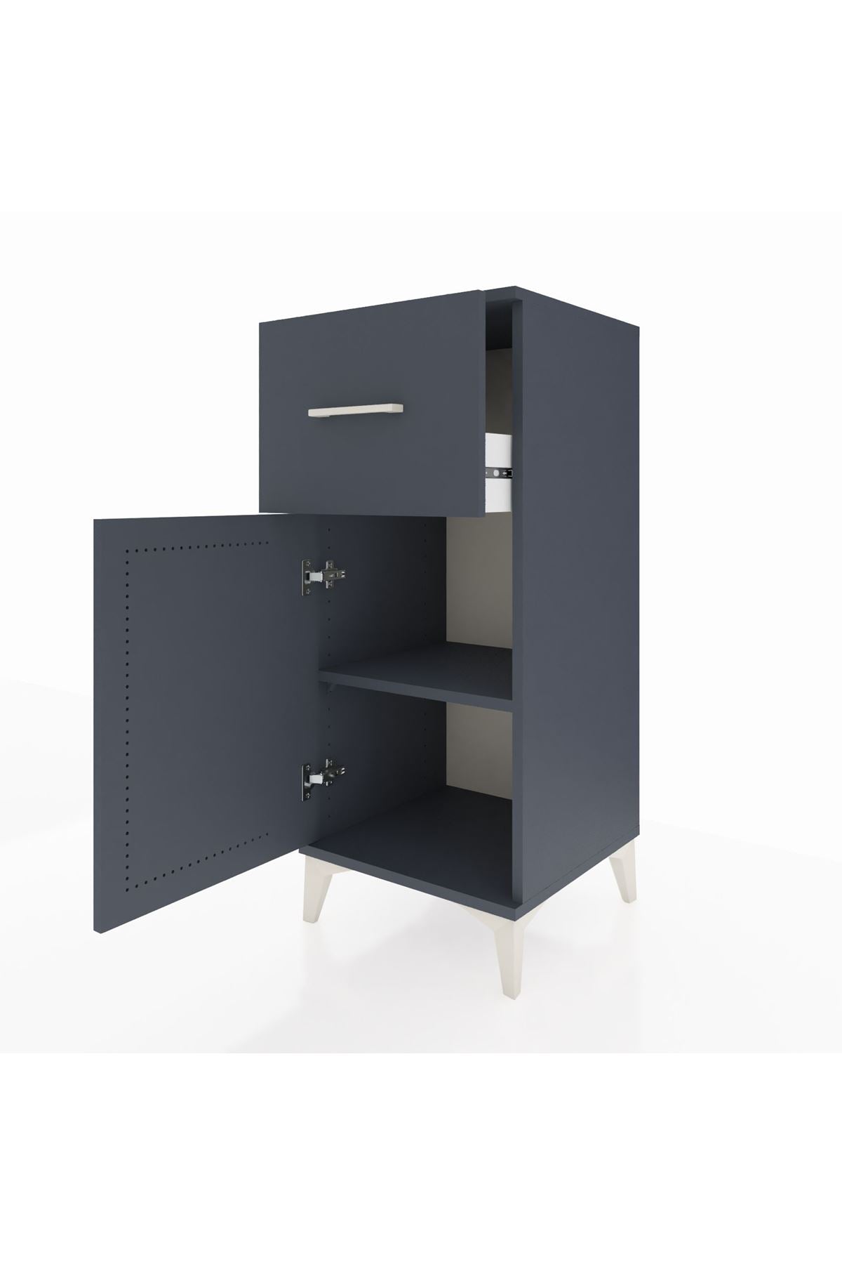 Hyperion Komodin Tek Raflı Tek Çekmeceli Tek Kapaklı 44x44x106 Antrasit-Antrasit