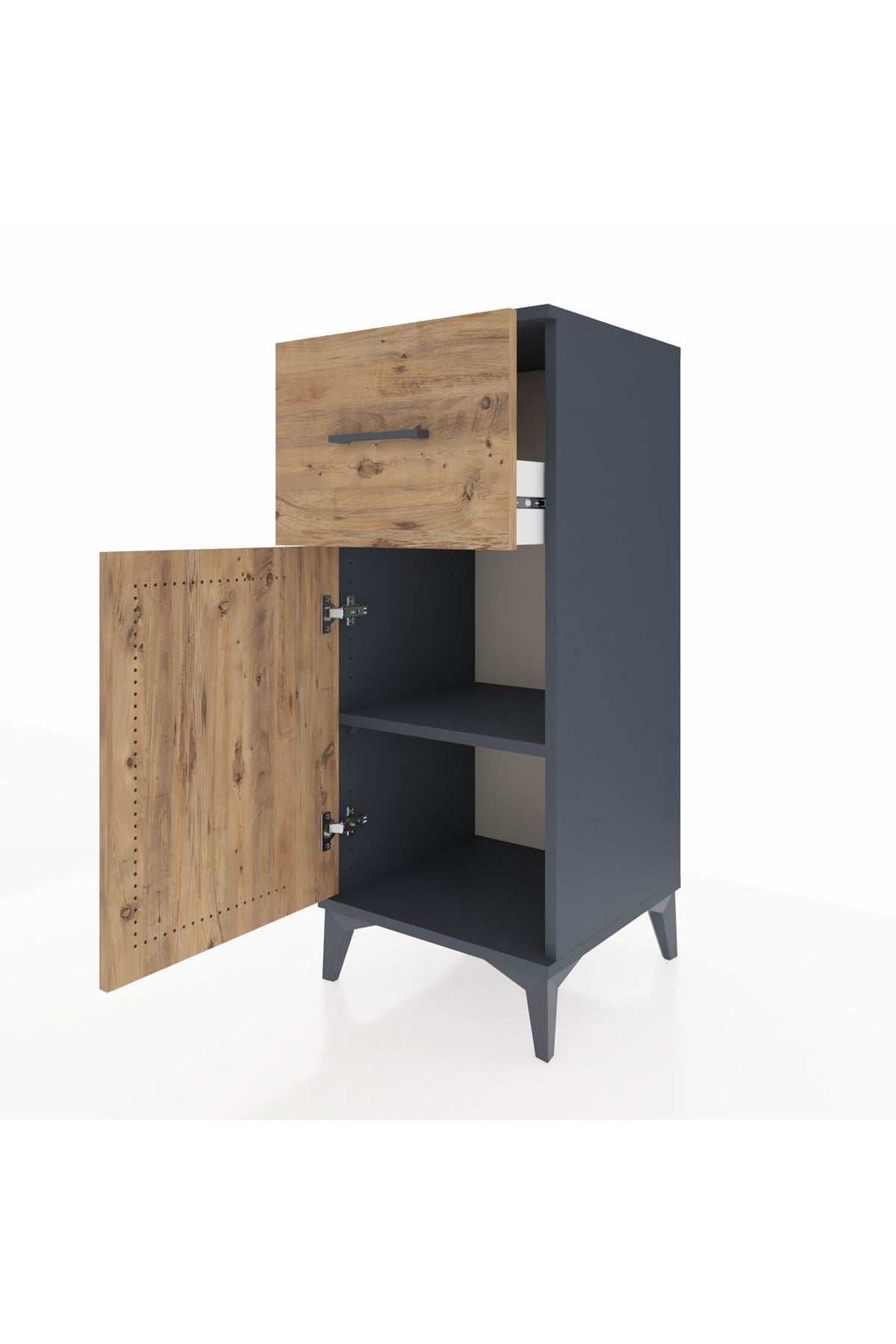 Hyperion Komodin Tek Raflı Tek Çekmeceli Tek Kapaklı 44x44x106 Antrasit-Çam