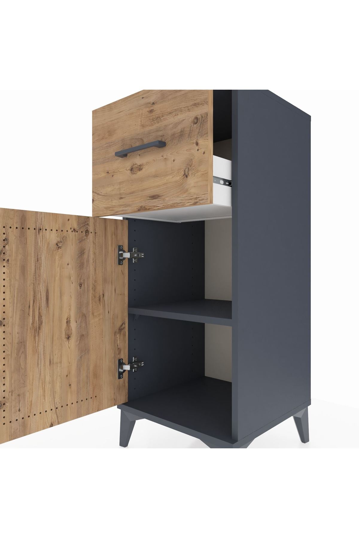 Hyperion Komodin Tek Raflı Tek Çekmeceli Tek Kapaklı 44x44x106 Antrasit-Çam