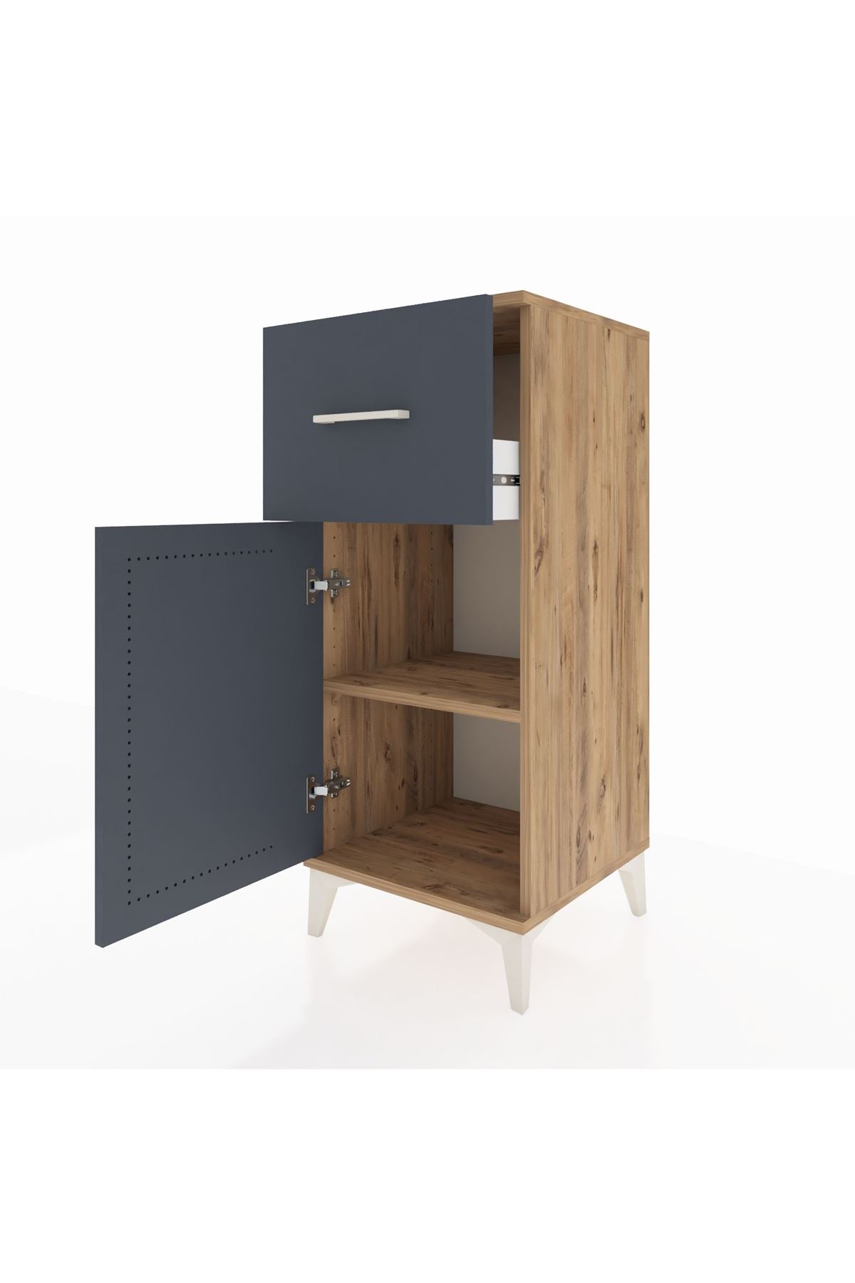 Hyperion Komodin Tek Raflı Tek Çekmeceli Tek Kapaklı 44x44x106 Çam-Antrasit