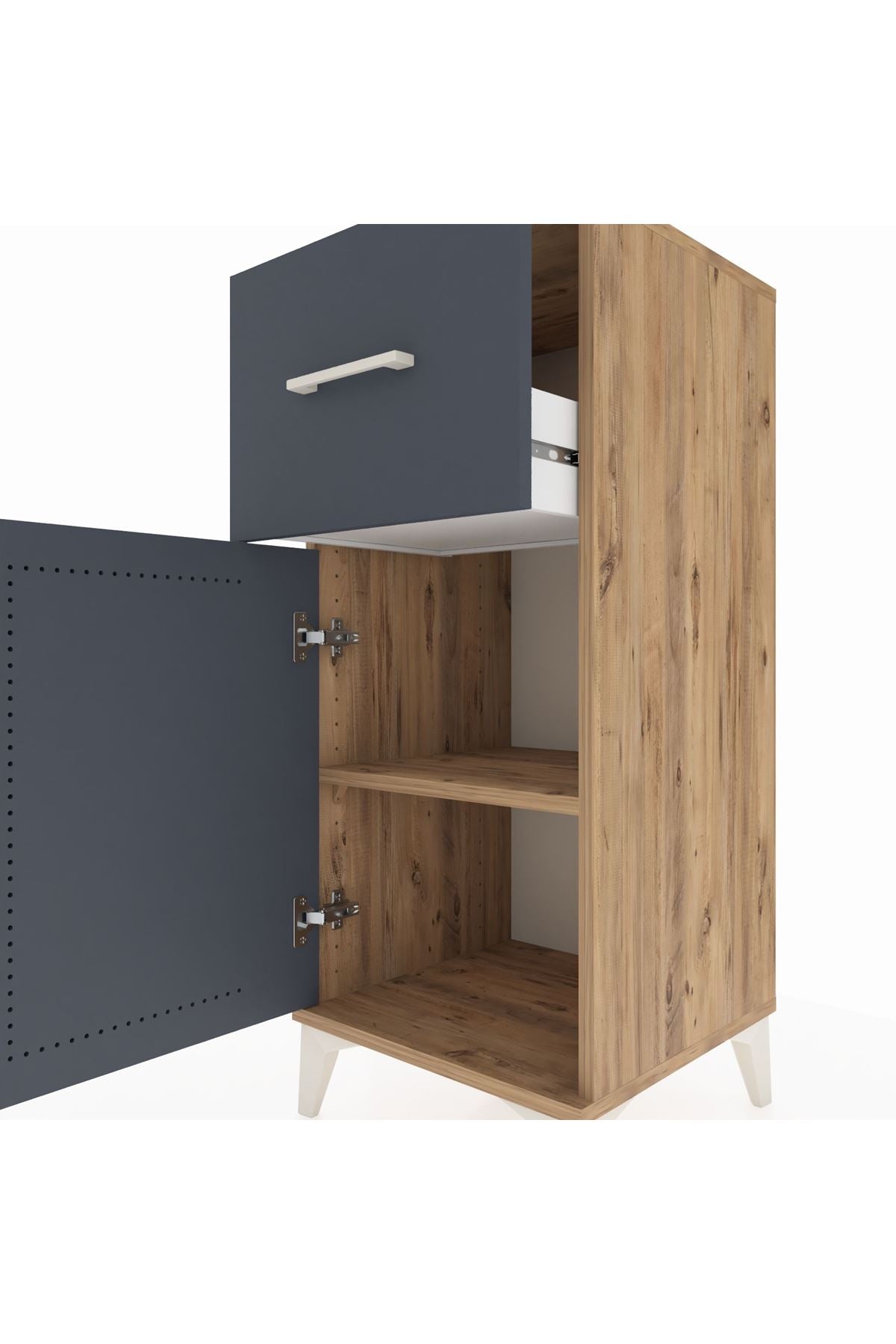 Hyperion Komodin Tek Raflı Tek Çekmeceli Tek Kapaklı 44x44x106 Çam-Antrasit