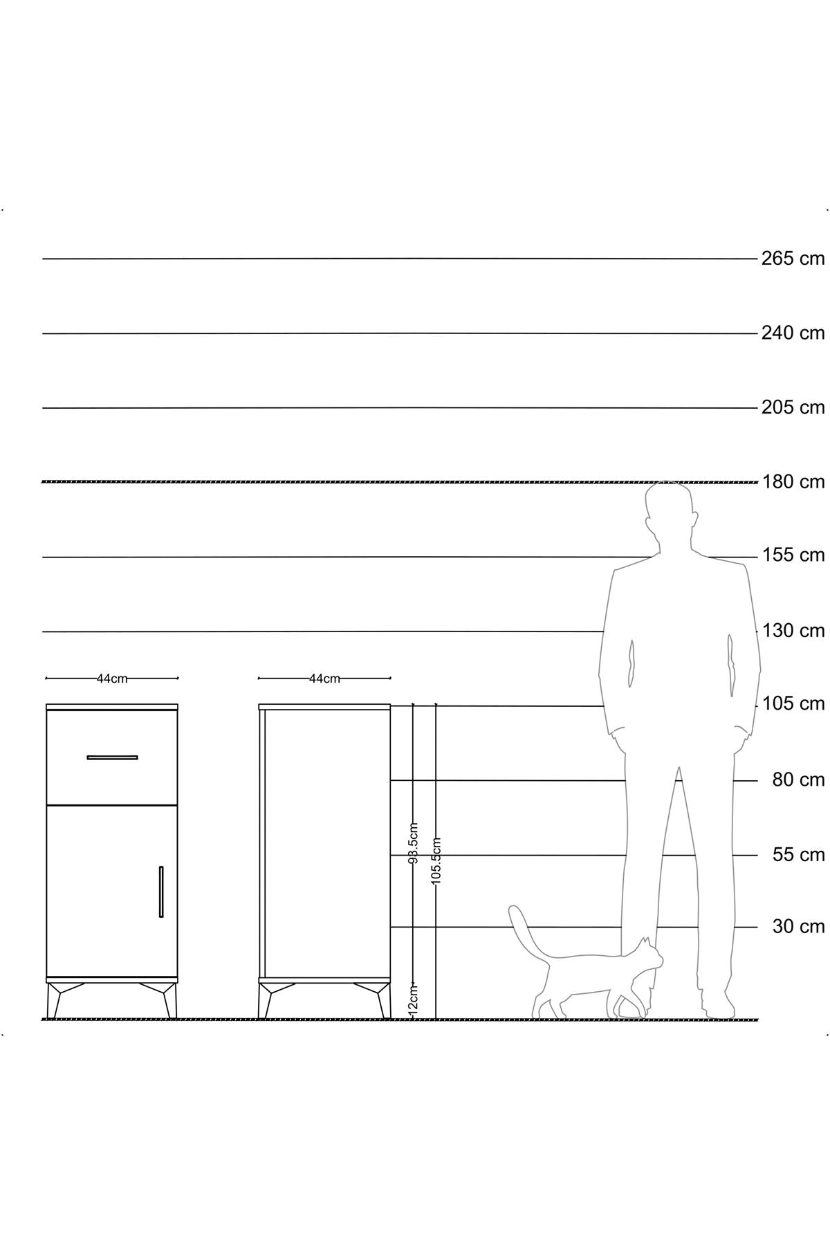 Hyperion Komodin Tek Raflı Tek Çekmeceli Tek Kapaklı 44x44x106 Çam-Antrasit