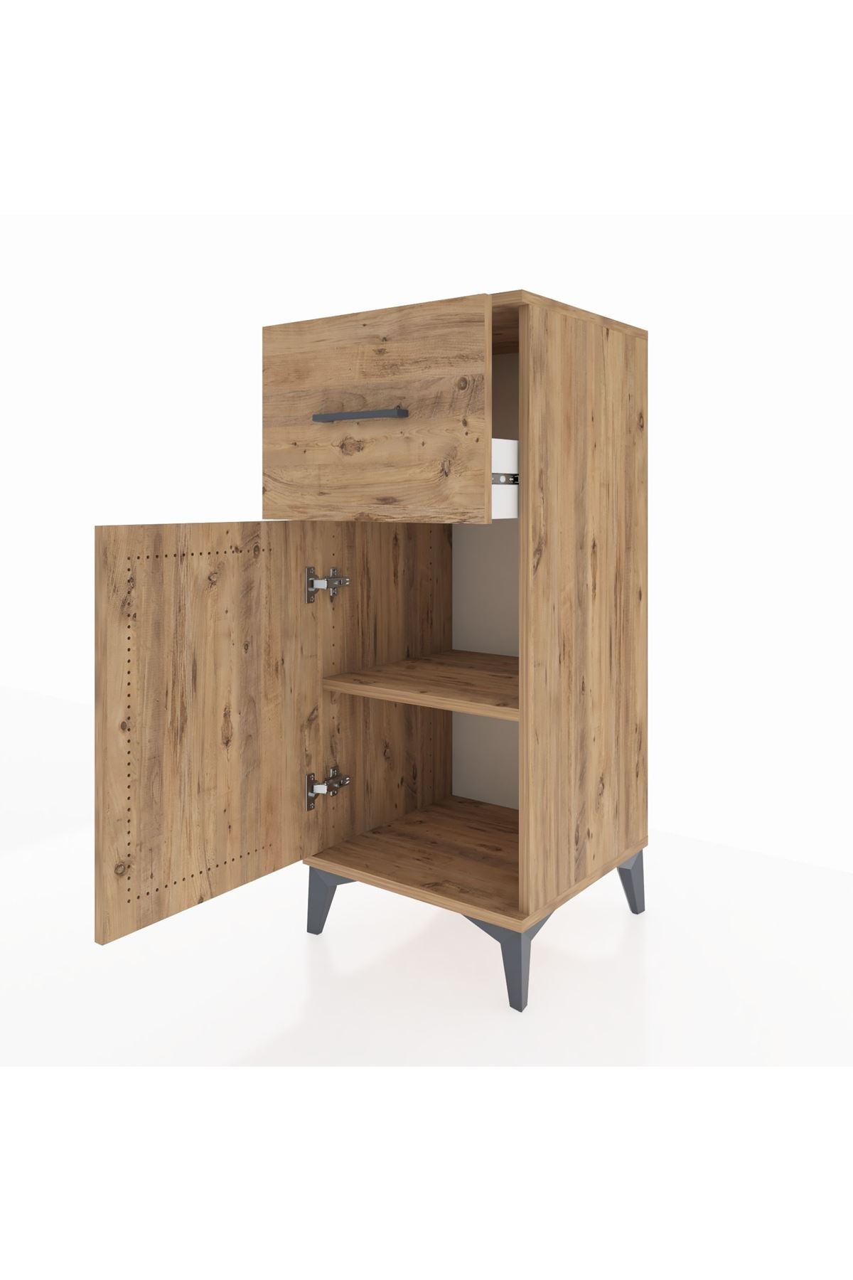 Hyperion Komodin Tek Raflı Tek Çekmeceli Tek Kapaklı 44x44x106 Çam-Çam