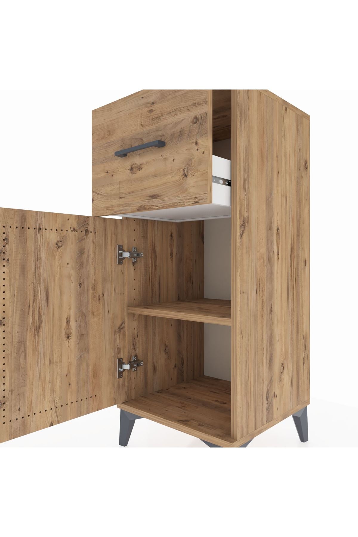 Hyperion Komodin Tek Raflı Tek Çekmeceli Tek Kapaklı 44x44x106 Çam-Çam