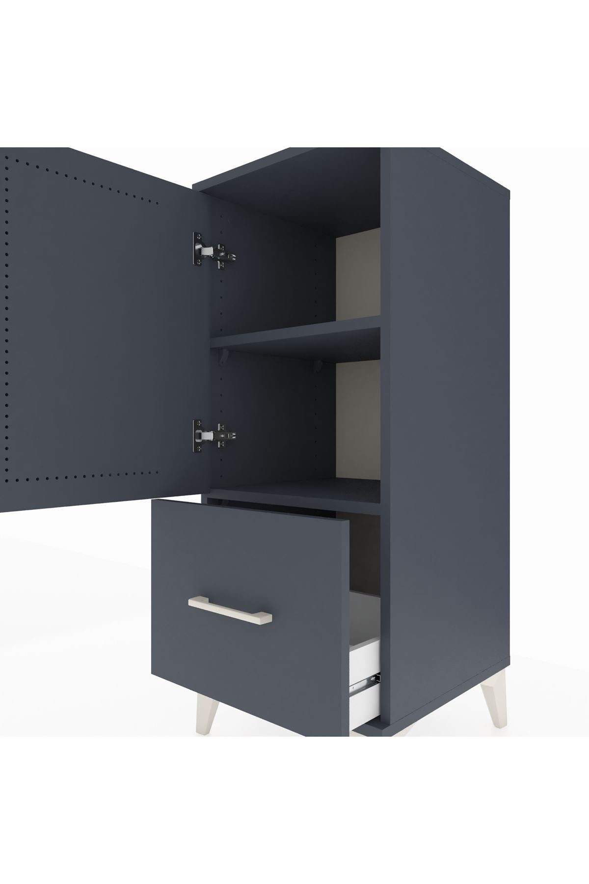 Hyperion Komodin 2 Raflı Tek Çekmeceli Tek Kapaklı 44x44x106 Antrasit-Antrasit