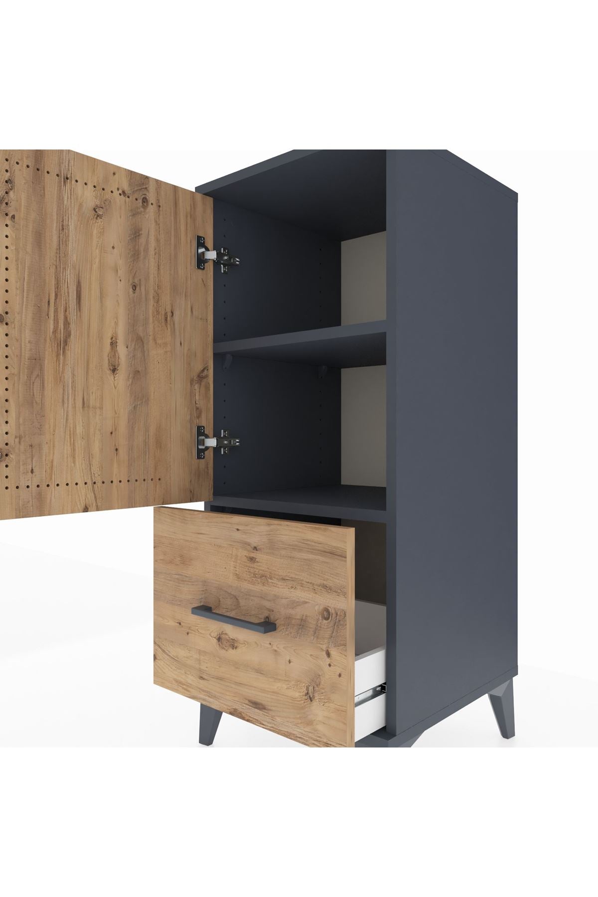 Hyperion Komodin 2 Raflı Tek Çekmeceli Tek Kapaklı 44x44x106 Antrasit-Çam