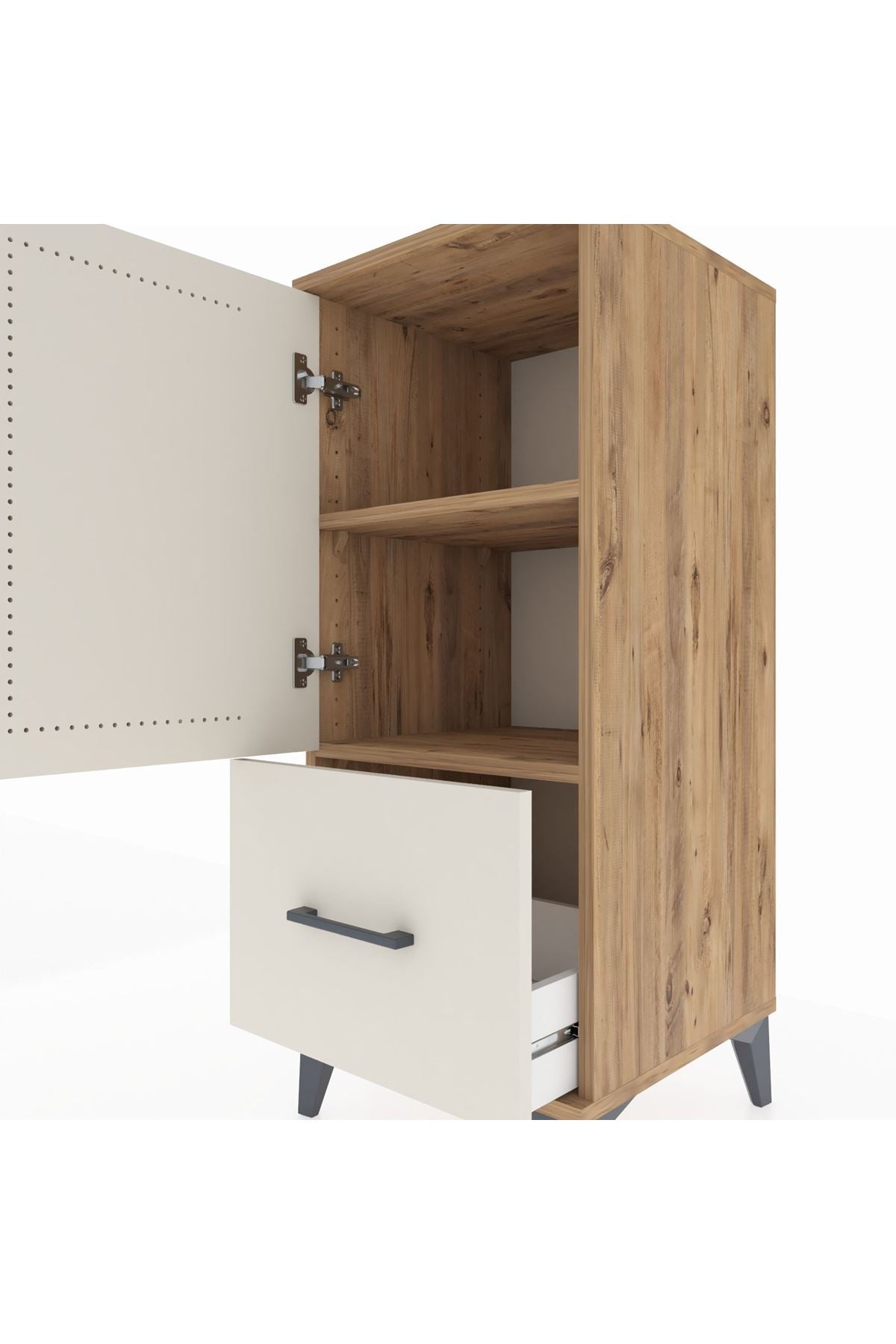 Hyperion Komodin 2 Raflı Tek Çekmeceli Tek Kapaklı 44x44x106 Çam-Aytaşı