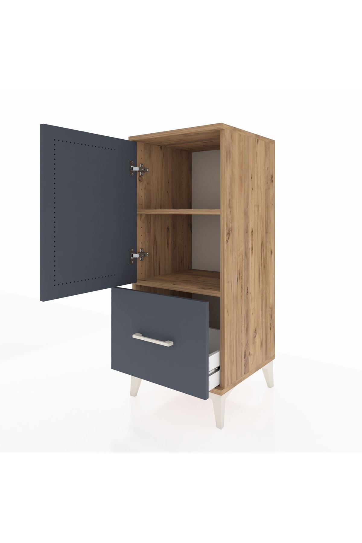 Hyperion Komodin 2 Raflı Tek Çekmeceli Tek Kapaklı 44x44x106 Çam-Antrasit