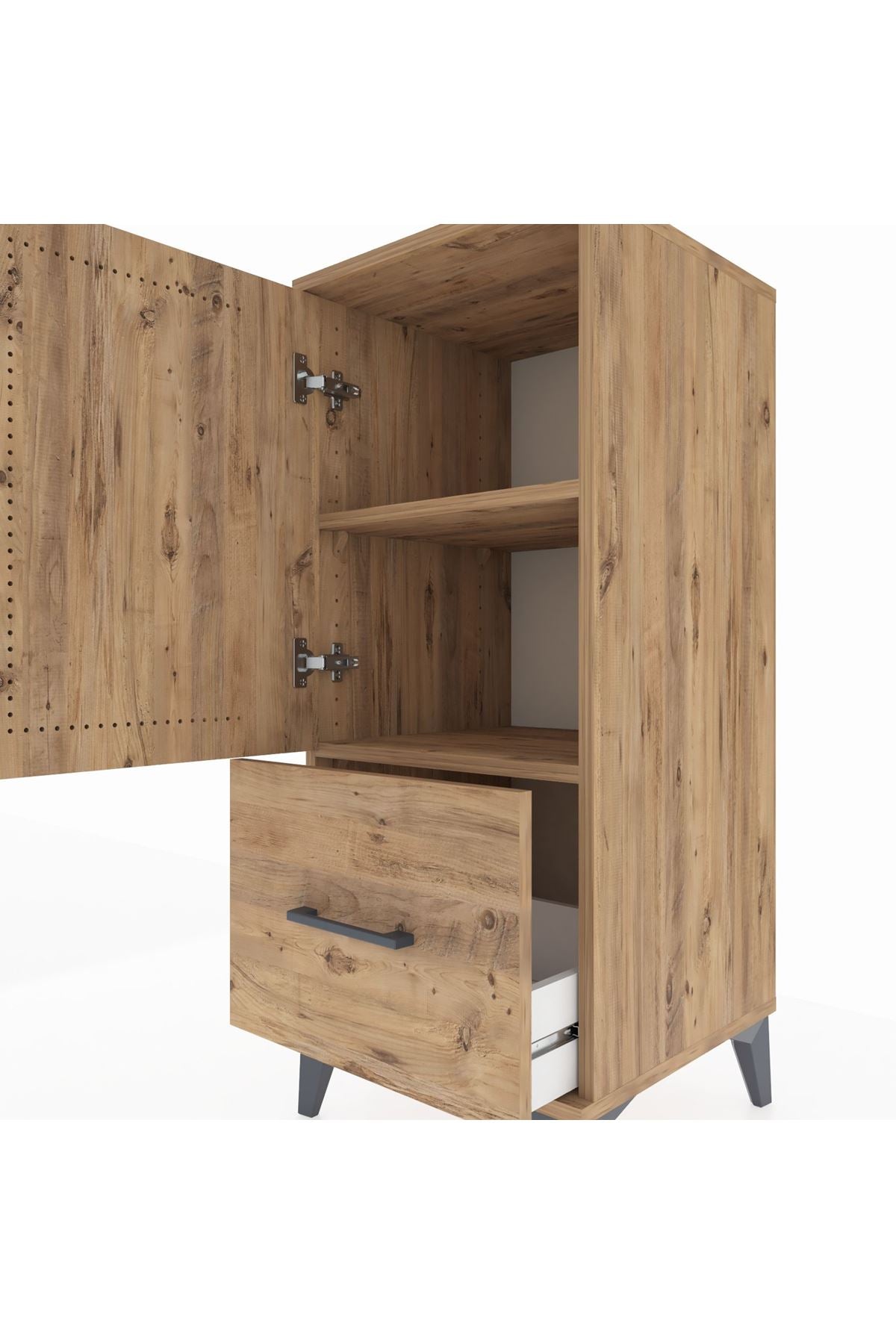 Hyperion Komodin 2 Raflı Tek Çekmeceli Tek Kapaklı 44x44x106 Çam-Çam