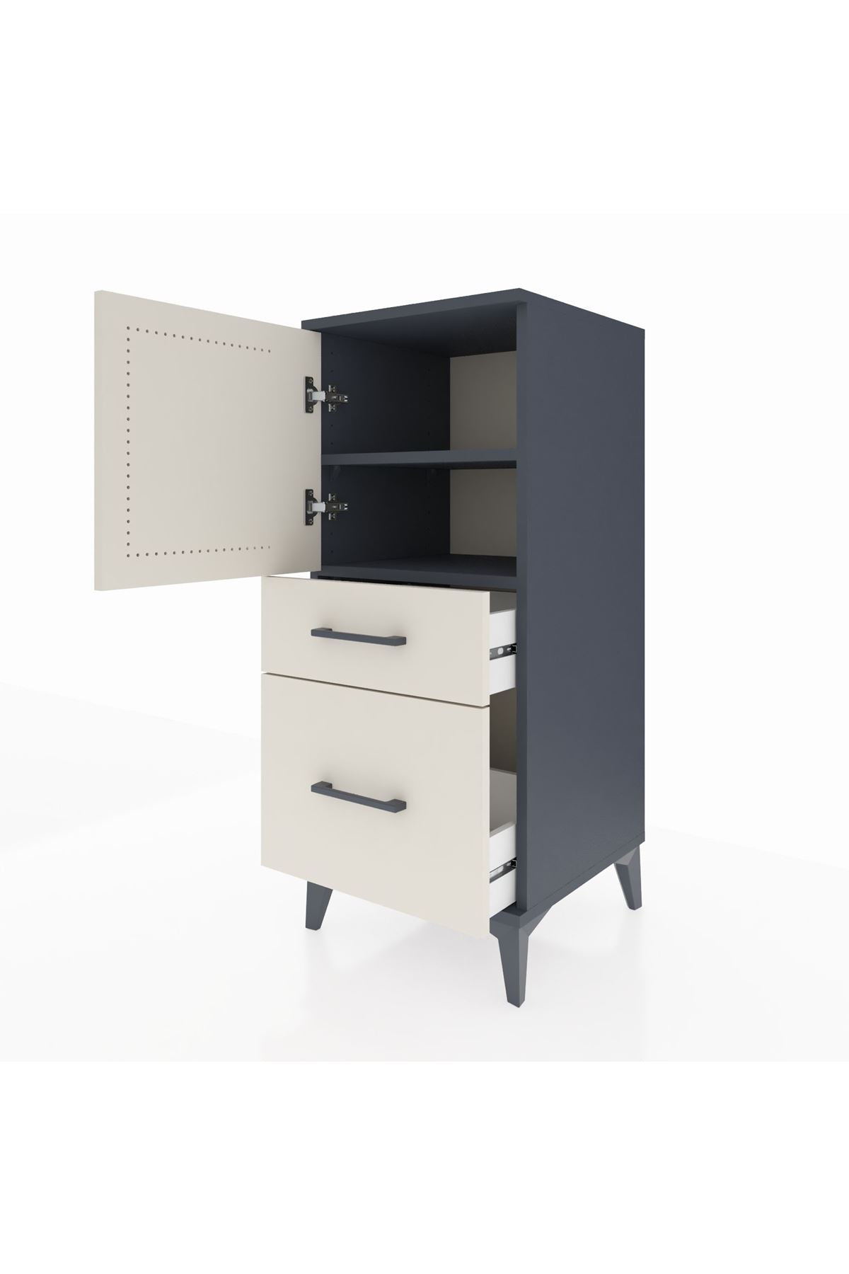 Hyperion Komodin 2 Raflı 2 Çekmeceli Tek Kapaklı 44x44x106 Antrasit-Aytaşı