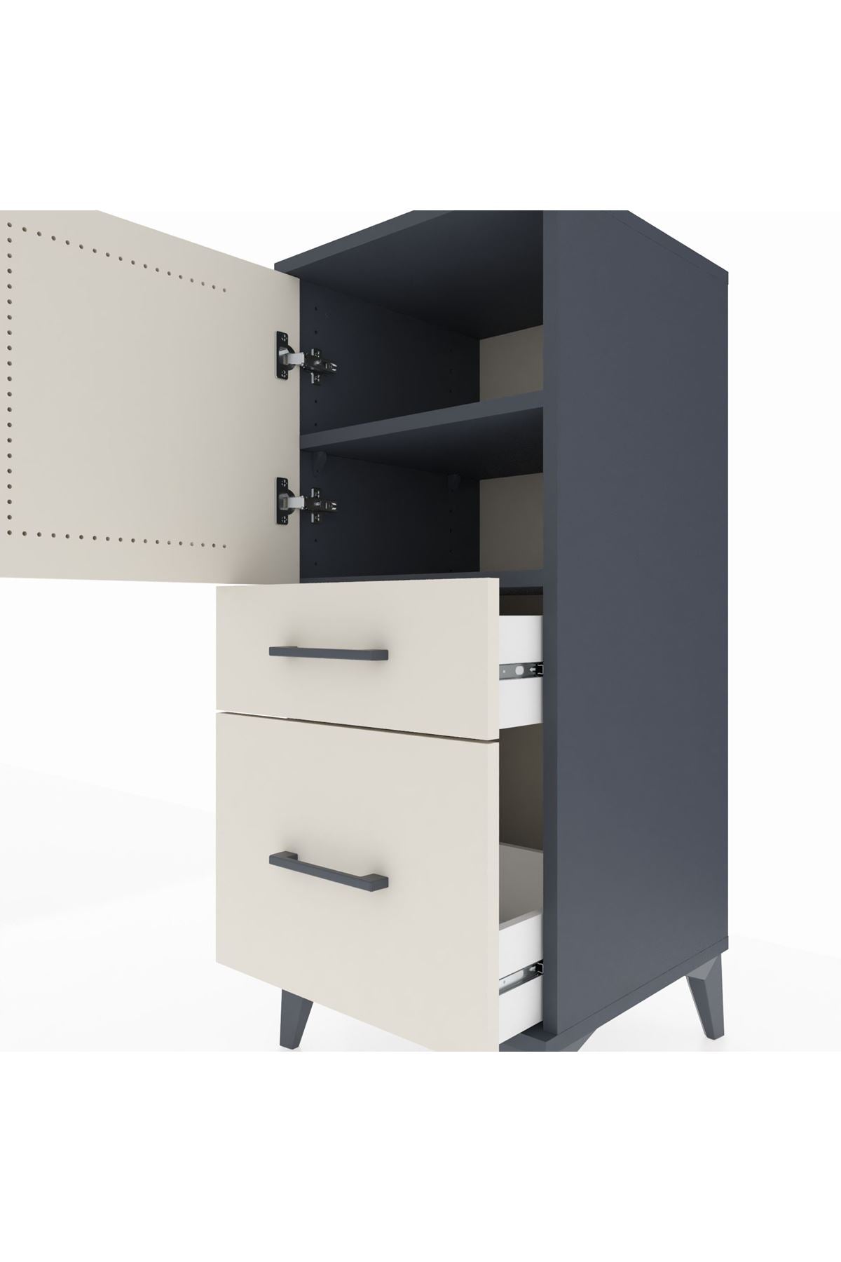 Hyperion Komodin 2 Raflı 2 Çekmeceli Tek Kapaklı 44x44x106 Antrasit-Aytaşı