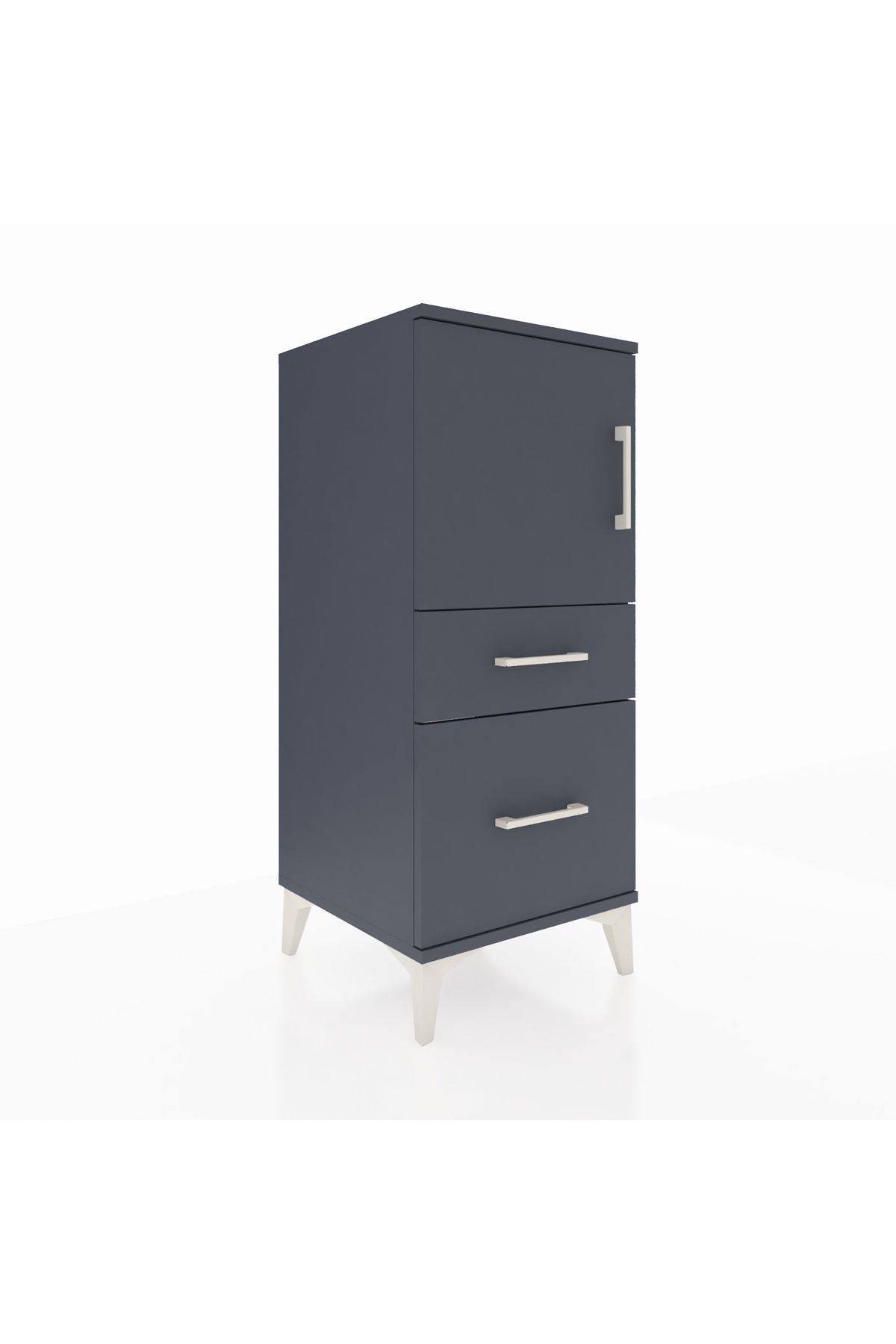 Hyperion Komodin 2 Raflı 2 Çekmeceli Tek Kapaklı 44x44x106 Antrasit-Antrasit