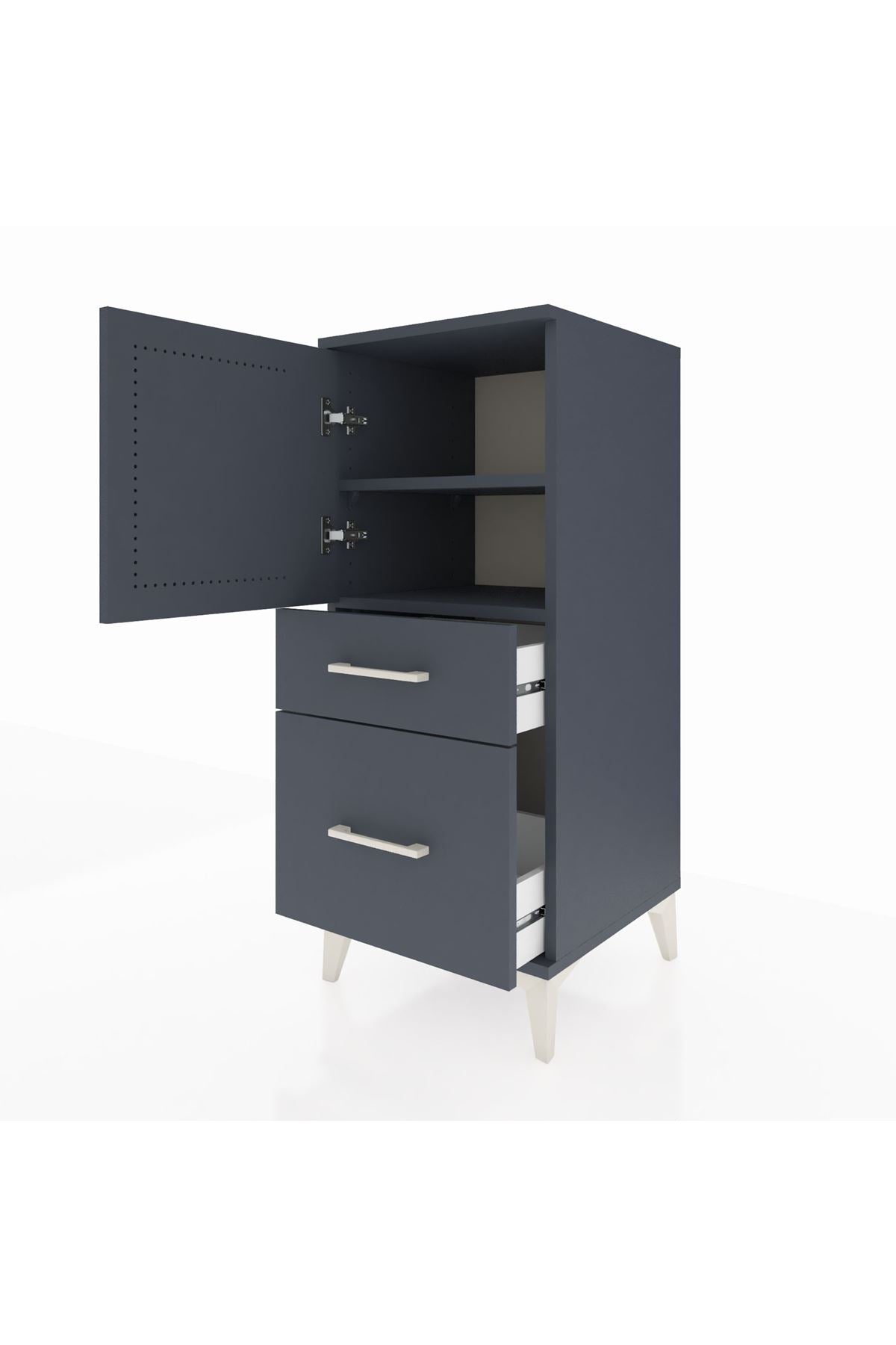 Hyperion Komodin 2 Raflı 2 Çekmeceli Tek Kapaklı 44x44x106 Antrasit-Antrasit