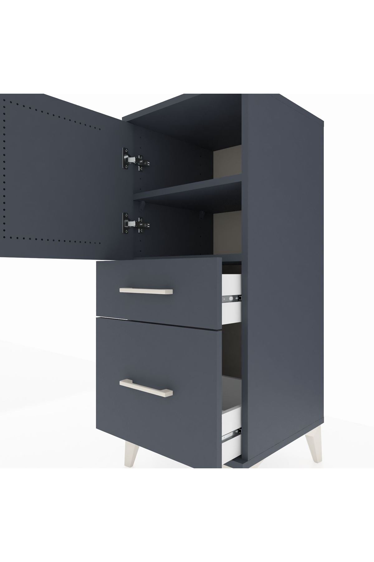 Hyperion Komodin 2 Raflı 2 Çekmeceli Tek Kapaklı 44x44x106 Antrasit-Antrasit