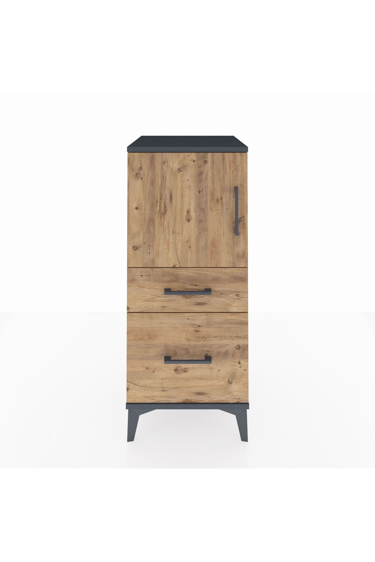 Hyperion Komodin 2 Raflı 2 Çekmeceli Tek Kapaklı 44x44x106 Antrasit-Çam