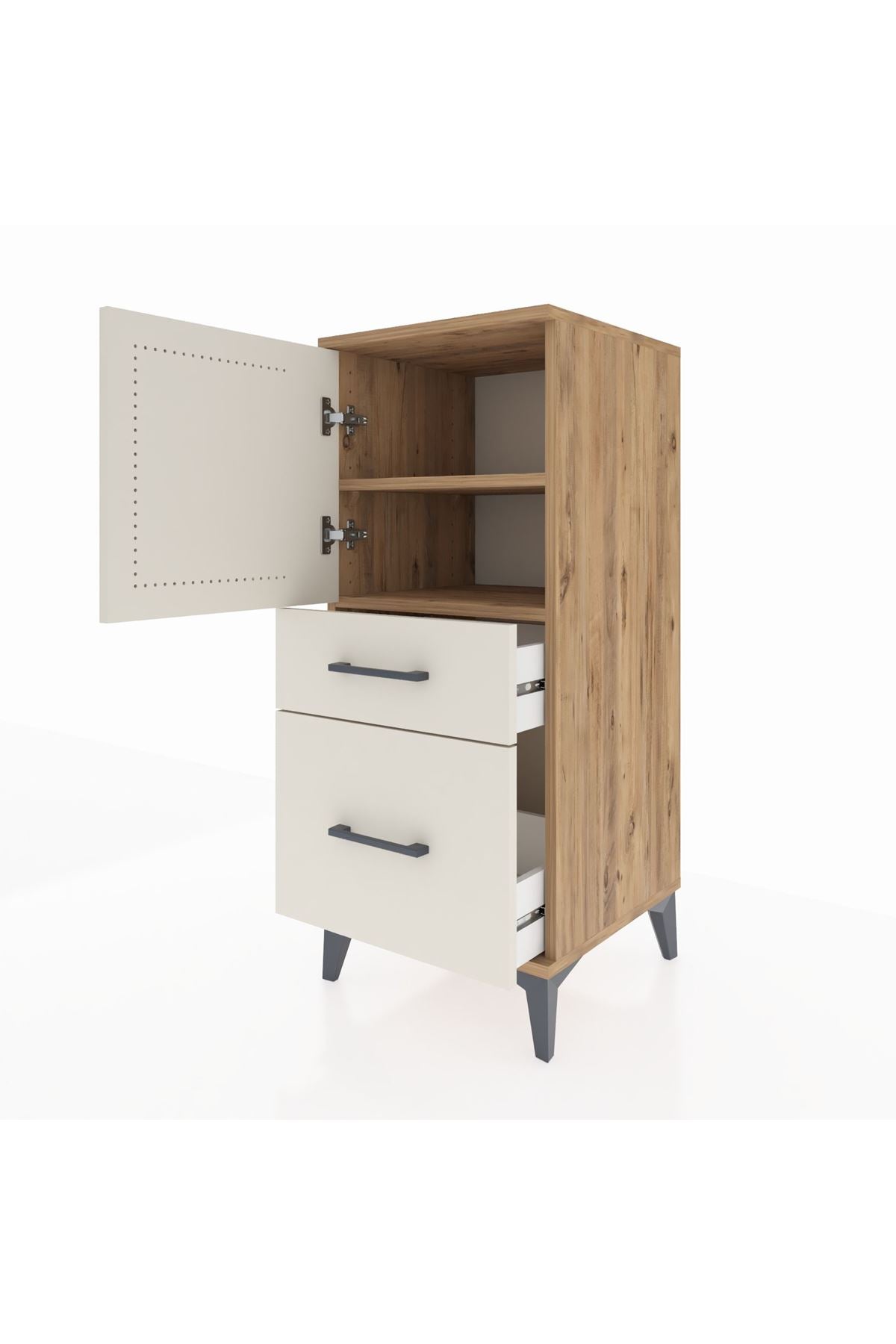 Hyperion Komodin 2 Raflı 2 Çekmeceli Tek Kapaklı 44x44x106 Çam-Aytaşı